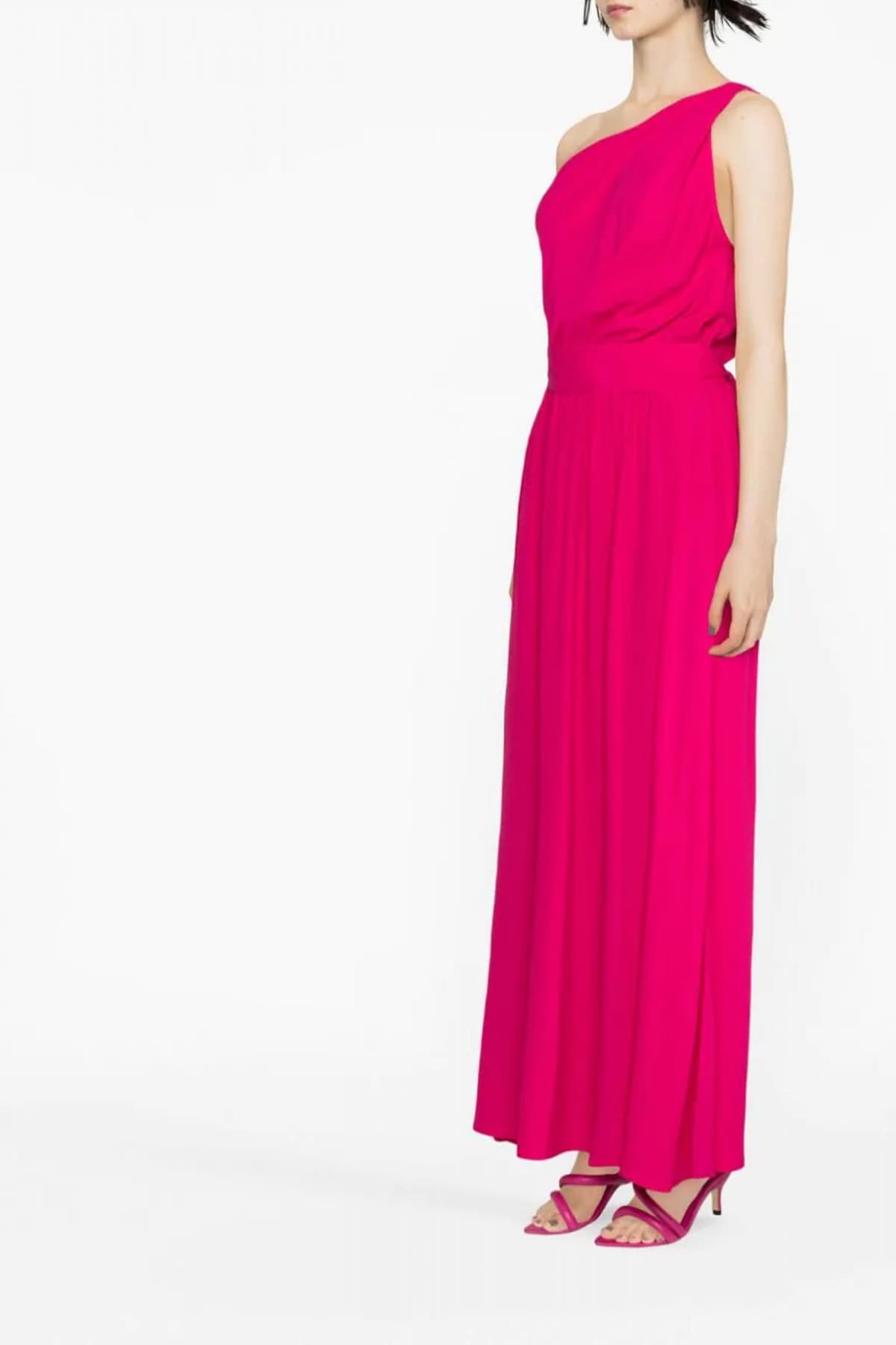 PINKO ΦΟΡΕΜΑ AGAVE ABITO CREPE MAROCAINE ΕΝΑΣ ΩΜΟΣ ΣΟΥΡΑ ΜΕΣΗ ΖΩΝΗ ΦΟΥΞΙΑ