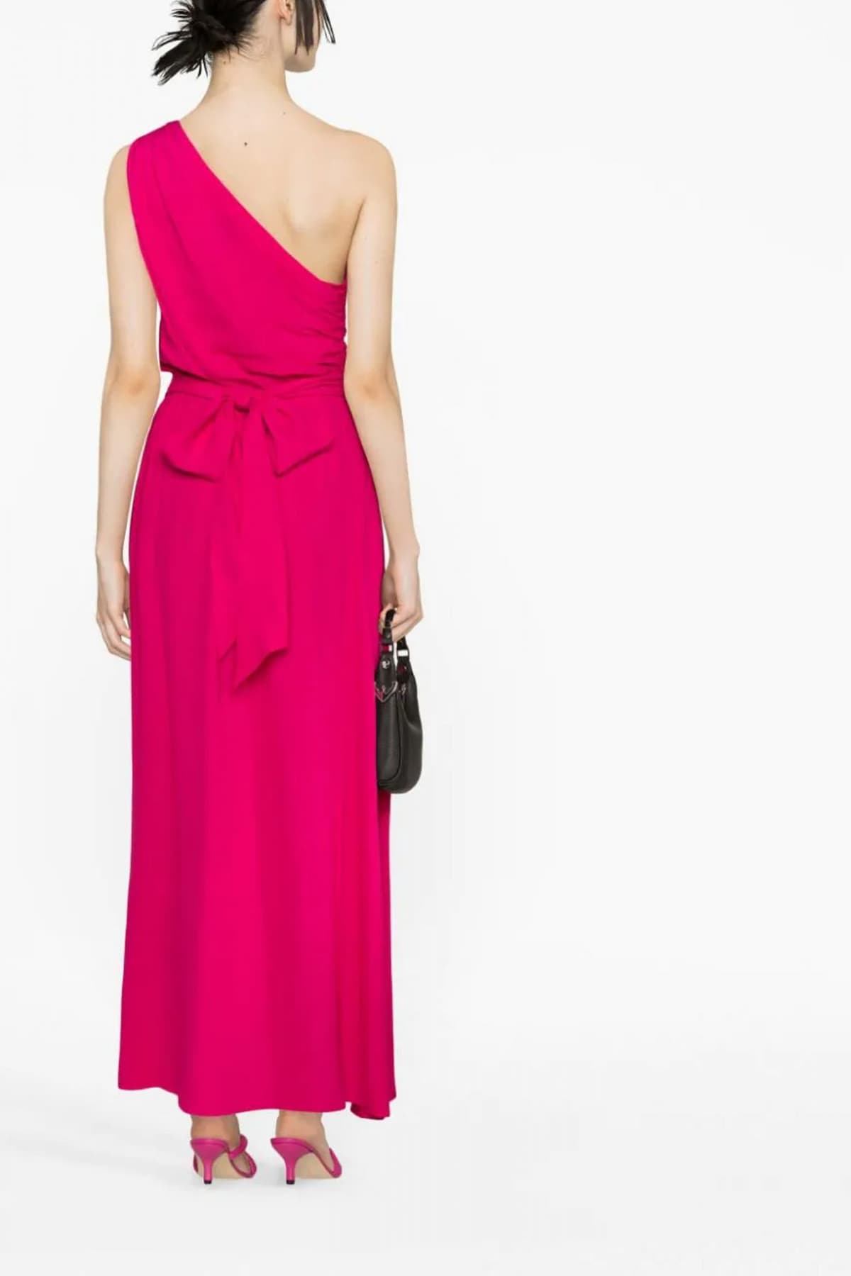 PINKO ΦΟΡΕΜΑ AGAVE ABITO CREPE MAROCAINE ΕΝΑΣ ΩΜΟΣ ΣΟΥΡΑ ΜΕΣΗ ΖΩΝΗ ΦΟΥΞΙΑ