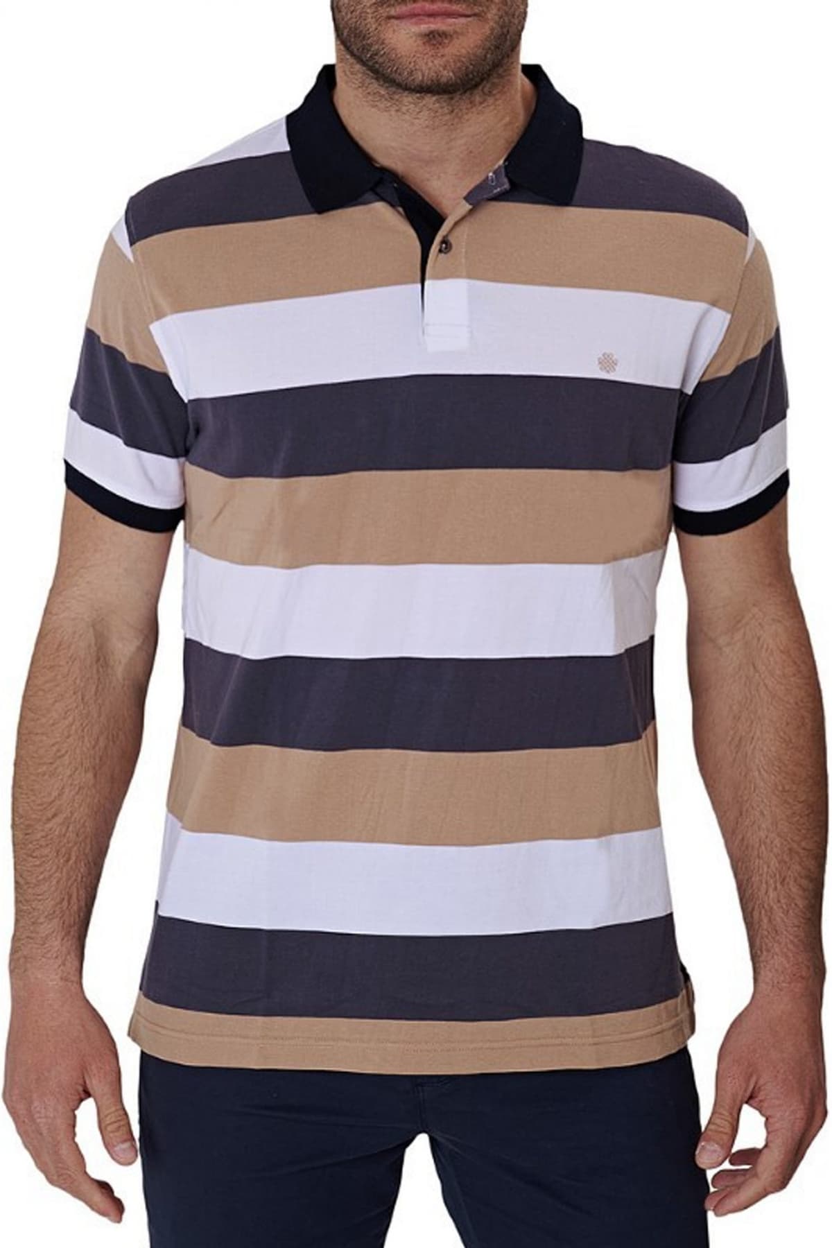 DORS POLO PIQUE STRIPED ΛΕΥΚΟ-ΜΑΥΡΟ-ΜΠΕΖ