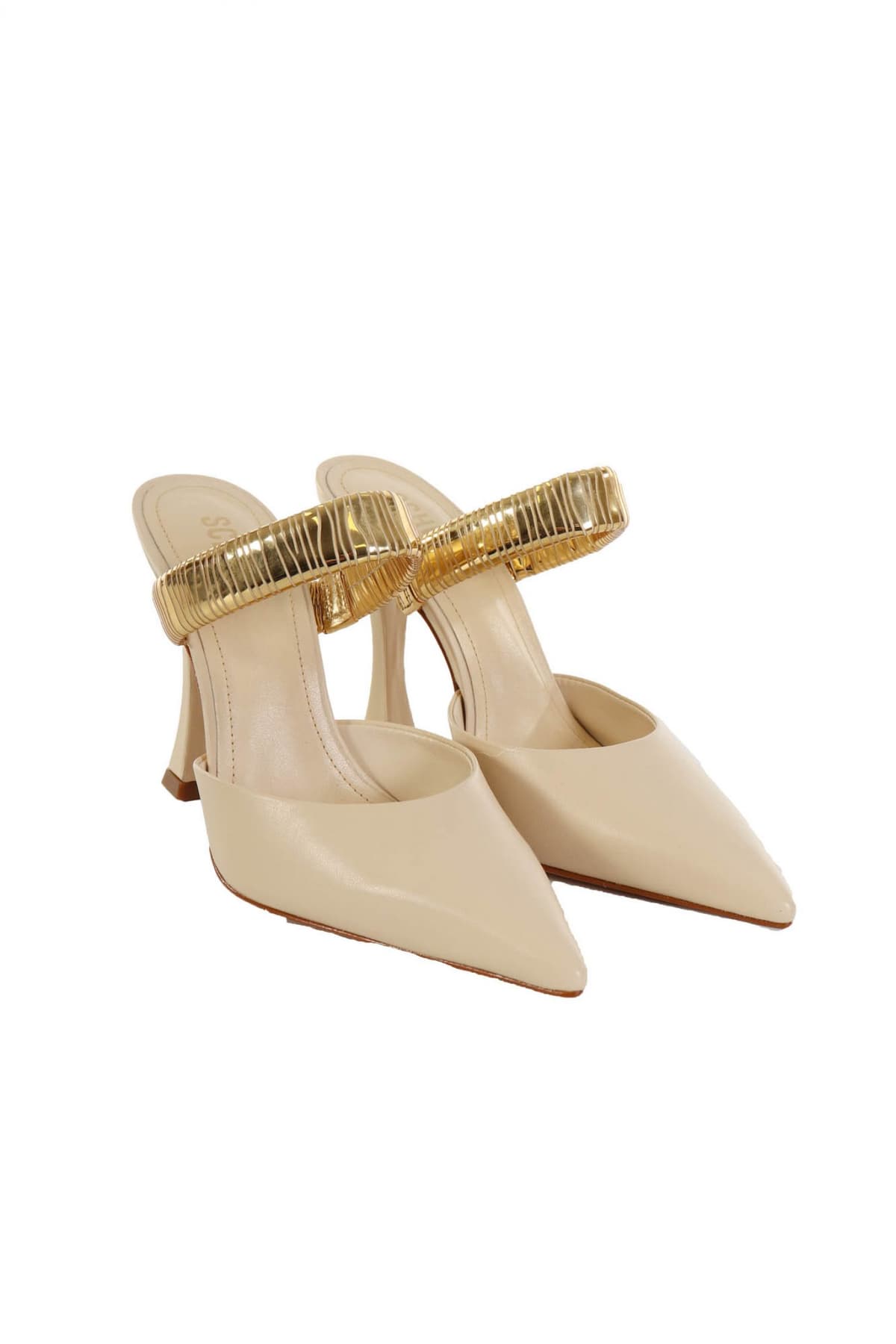 SCHUTZ ΠΑΠΟΥΤΣΙΑ MULES XΡΥΣΟ ΛΟΥΡΑΚΙ ΜΠΕΖ