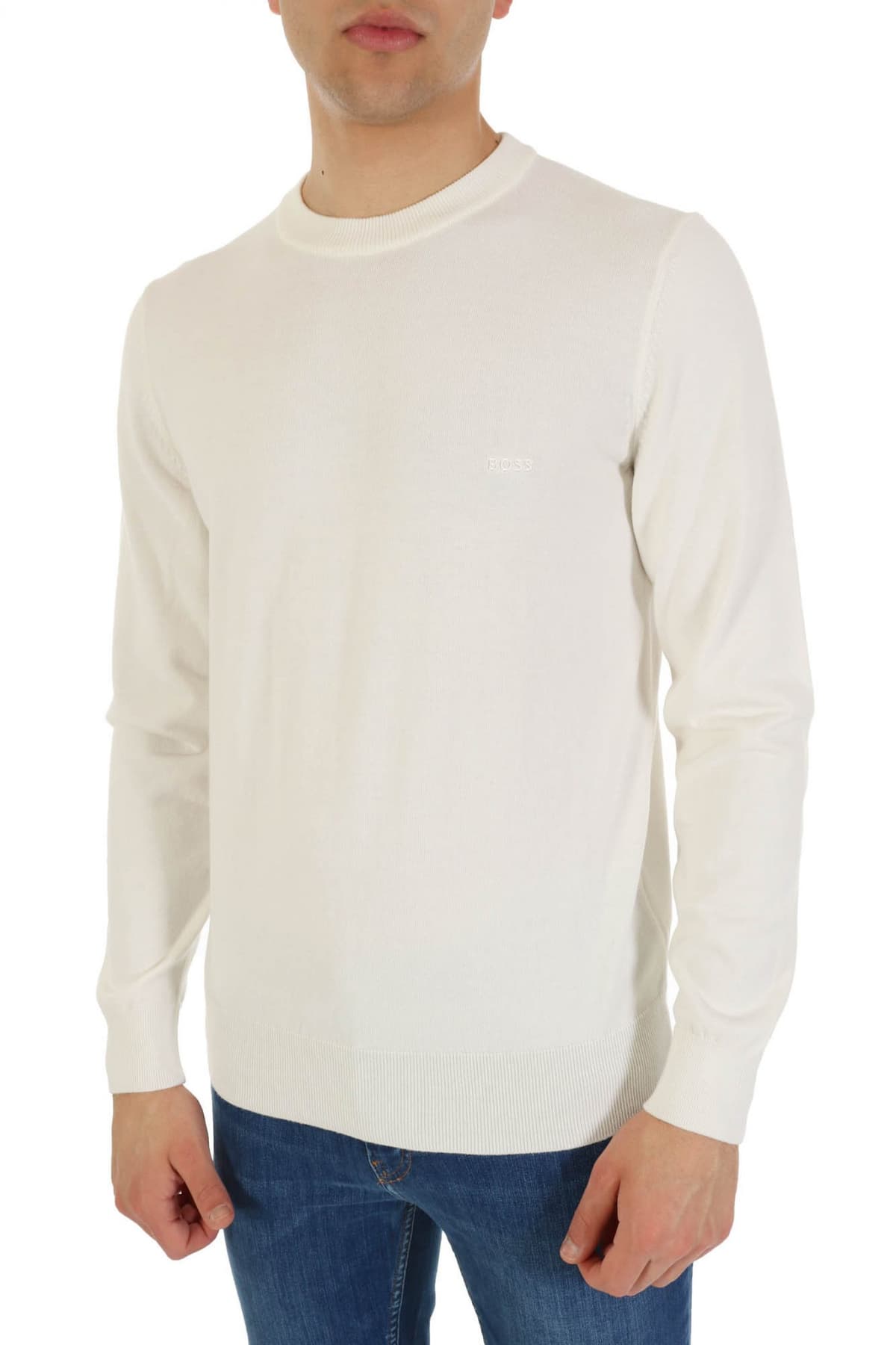 BOSS ΠΛΕΚΤΟ ROUND NECK PACAS-L ΥΠΟΛΕΥΚΟ