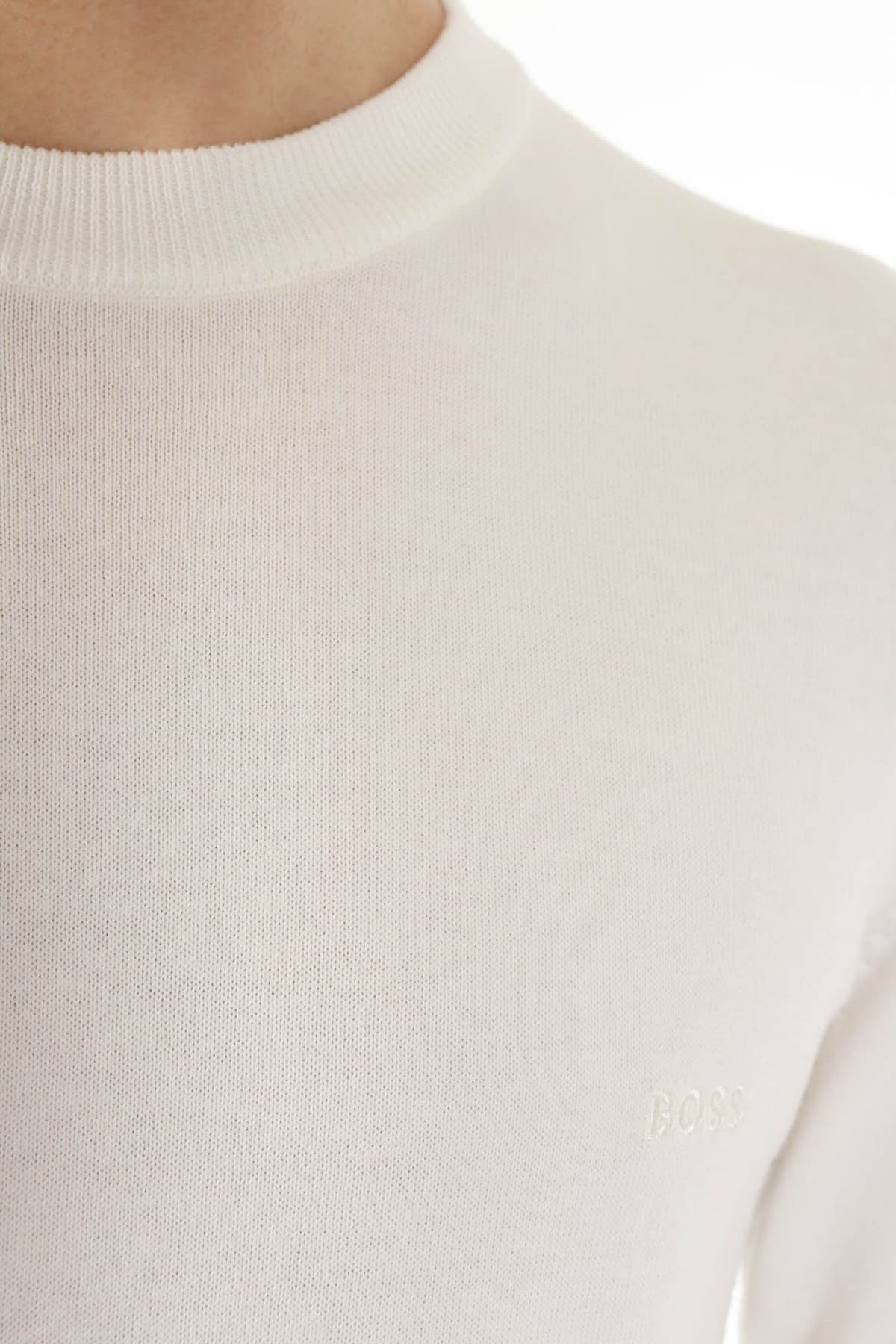 BOSS ΠΛΕΚΤΟ ROUND NECK PACAS-L ΥΠΟΛΕΥΚΟ