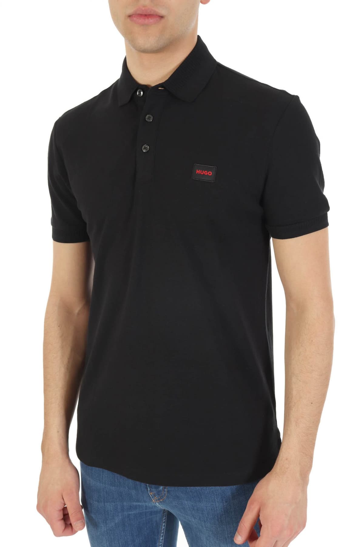 HUGO POLO SLIM FIT DERESO232 ΜΑΥΡΟ