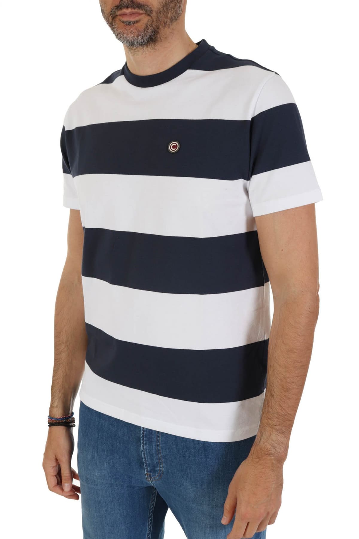COLMAR T-SHIRT ΡΙΓΕ REGULAR FIT COMPOSITION ΜΠΛΕ-ΛΕΥΚΟ
