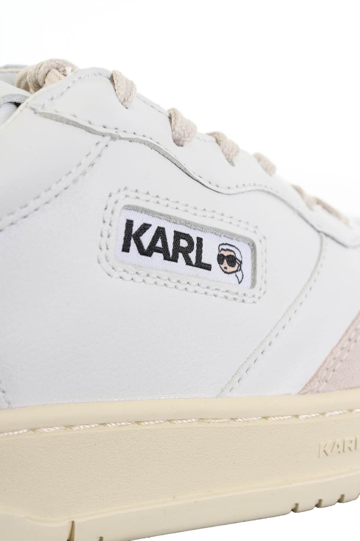 KARL LAGERFELD ΠΑΠΟΥΤΣΙΑ SNEAKERS KREW ΜΠΕΖ ΛΕΠΤΟΜΕΡΕΙΕΣ ΛΕΥΚΟ
