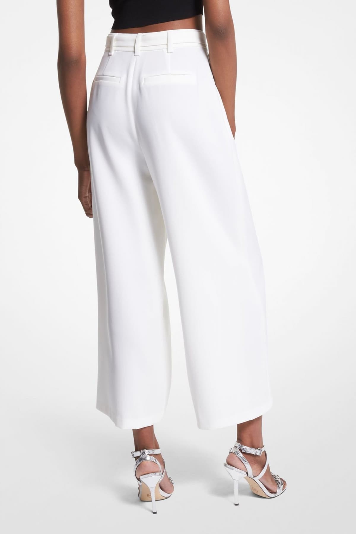 MICHAEL KORS ΠΑΝΤΕΛΟΝΑ CROP ΖΩΝΗ ΜΕΤΑΛΛΙΚΟ LOGO ΠΙΕΤΕΣ ΛΕΥΚΟ