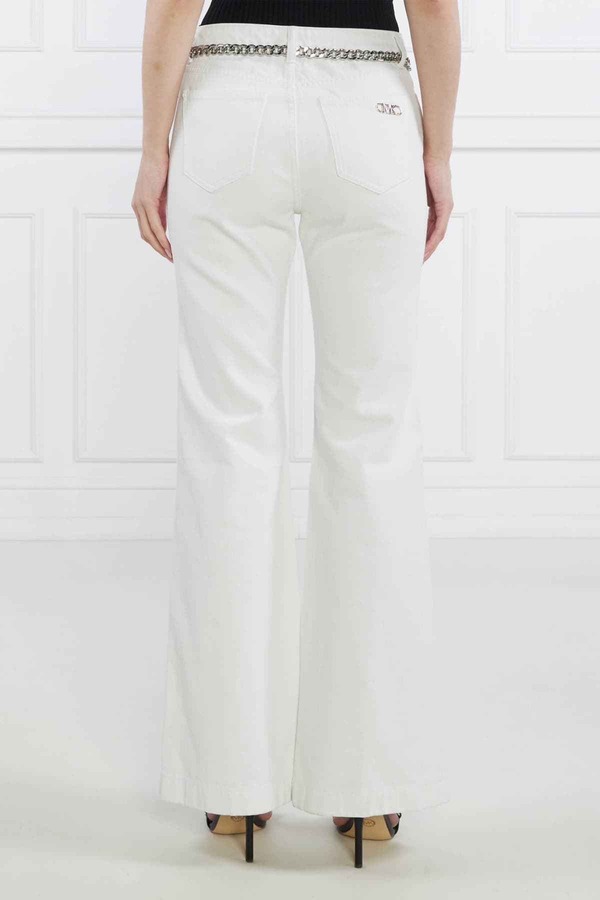 MICHAEL KORS ΠΑΝΤΕΛΟΝΙ JEANS FLAIR ΑΛΥΣΙΔΑ ΜΕΤΑΛΛΙΚΑ LOGO ΛΕΥΚΟ