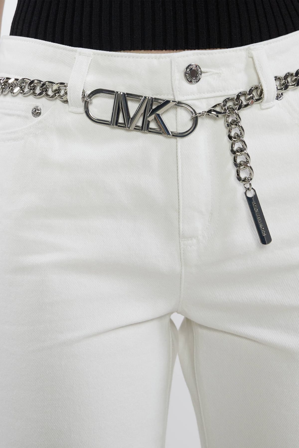 MICHAEL KORS ΠΑΝΤΕΛΟΝΙ JEANS FLAIR ΑΛΥΣΙΔΑ ΜΕΤΑΛΛΙΚΑ LOGO ΛΕΥΚΟ