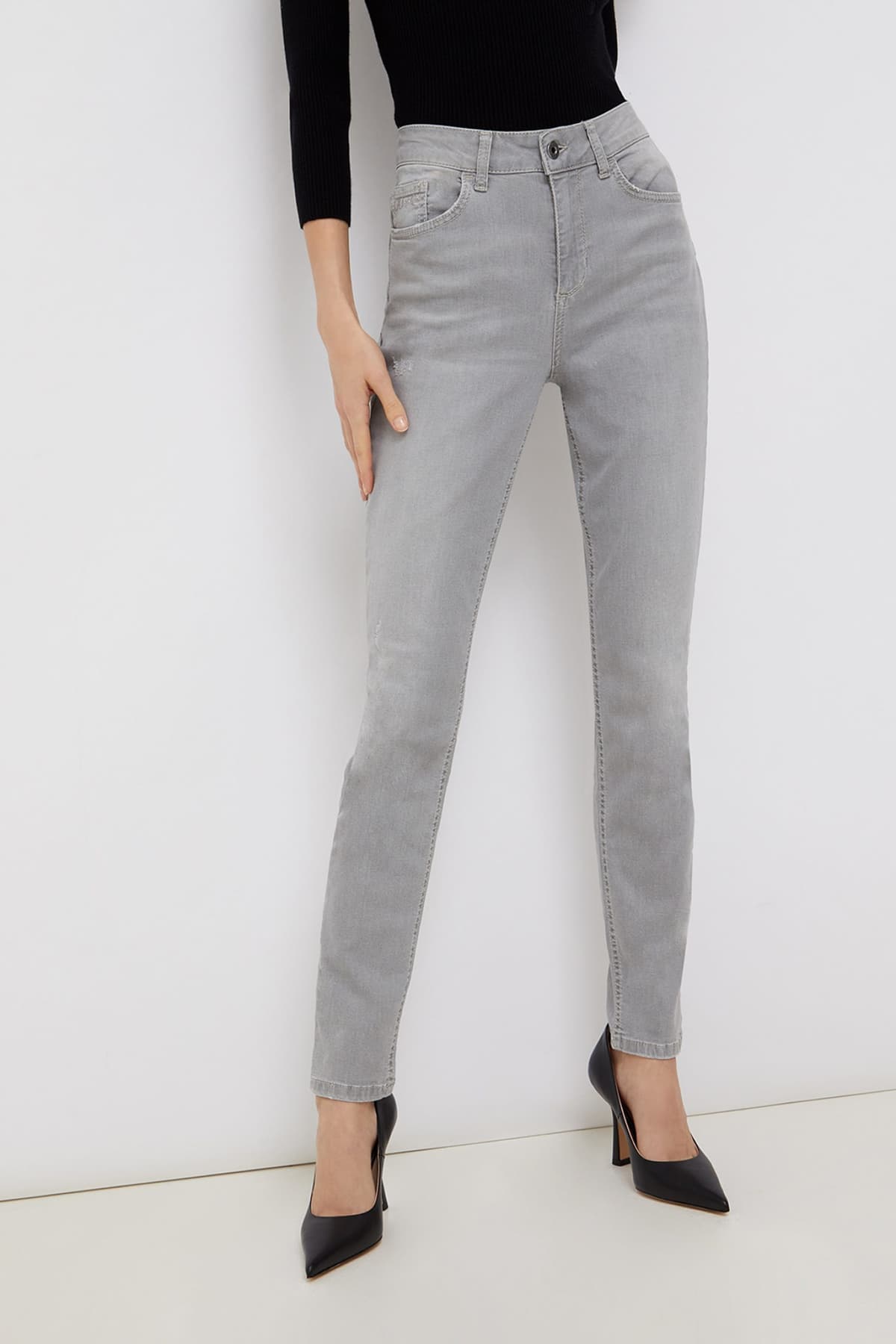 LIU -JO BETTER ΠΑΝΤΕΛΟΝΙ JEANS SKINNY FIT LOGO ΣΤΡΑΣ ΤΣΕΠΗ ΓΚΡΙ