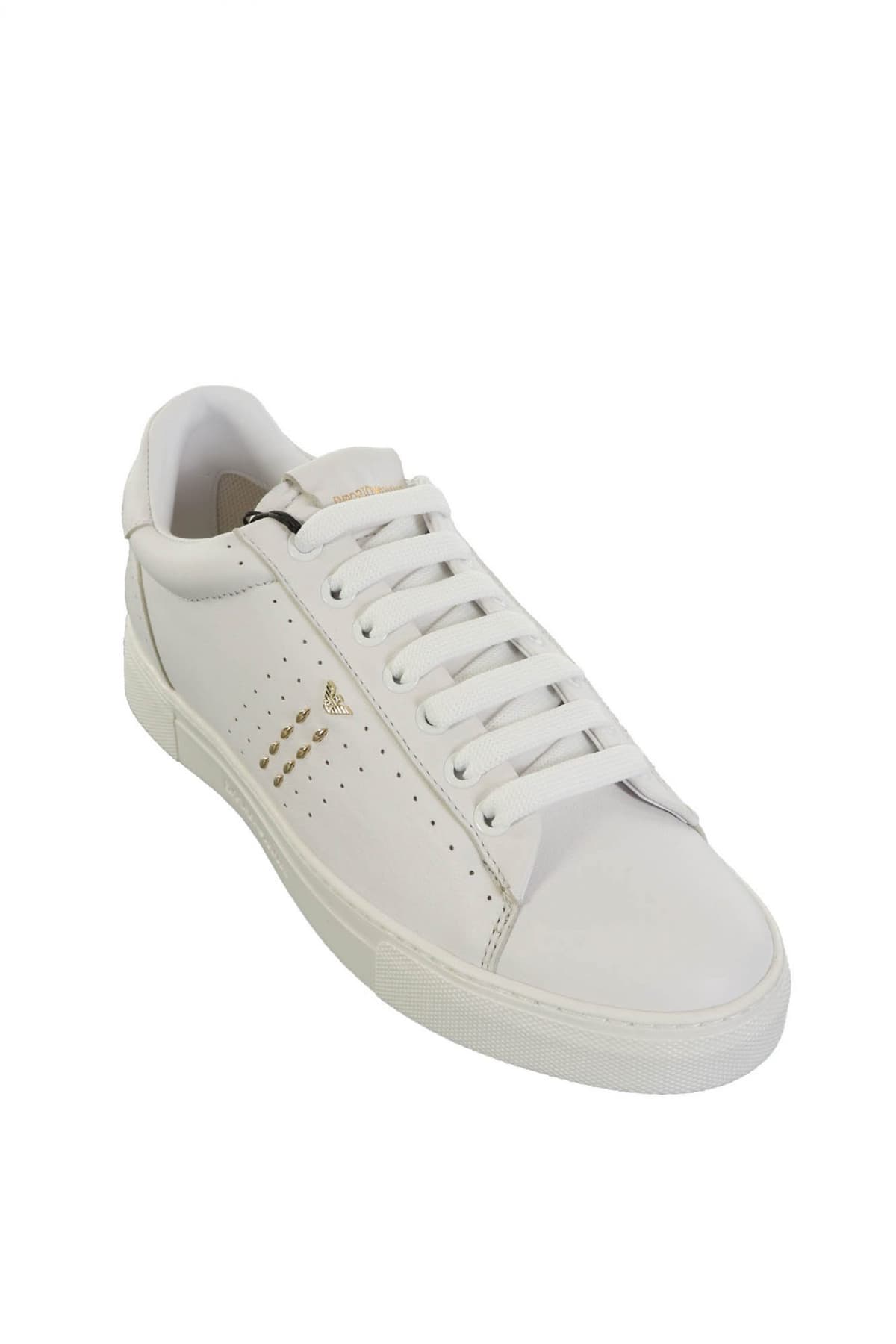 EMPORIO ARMANI ΠΑΠΟΥΤΣΙΑ SNEAKERS WOMAN LEATHER ΧΡΥΣΟ EAGLE ΛΕΥΚΟ