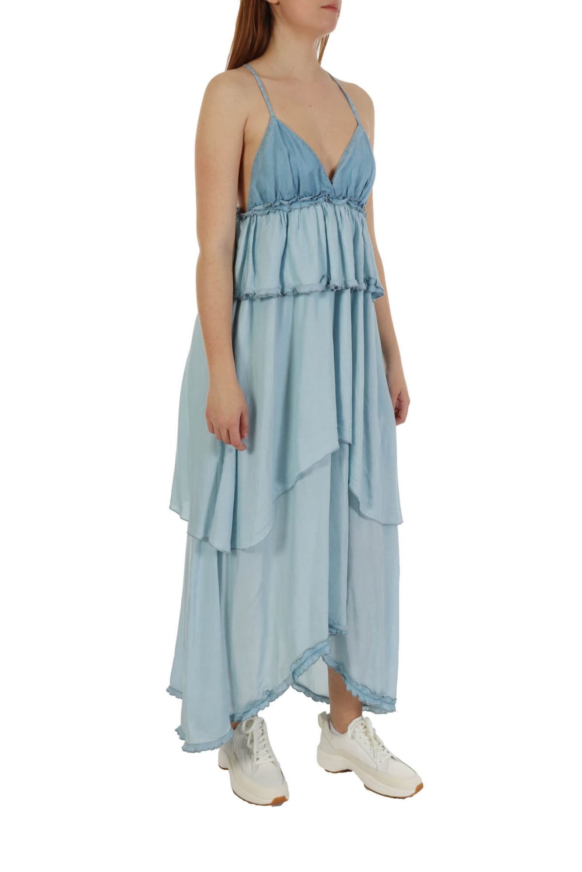 PINKO ΦΟΡΕΜΑ JEANS ΤΙΡΑΝΤΑ ΑΣΥΜΕΤΡΟ AGATHA ΣΙΕΛ