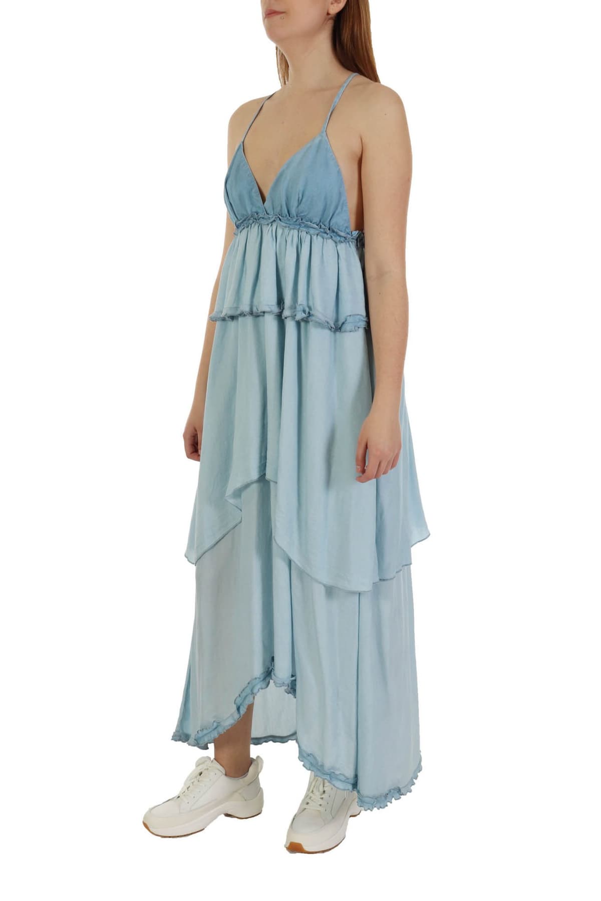 PINKO ΦΟΡΕΜΑ JEANS ΤΙΡΑΝΤΑ ΑΣΥΜΕΤΡΟ AGATHA ΣΙΕΛ