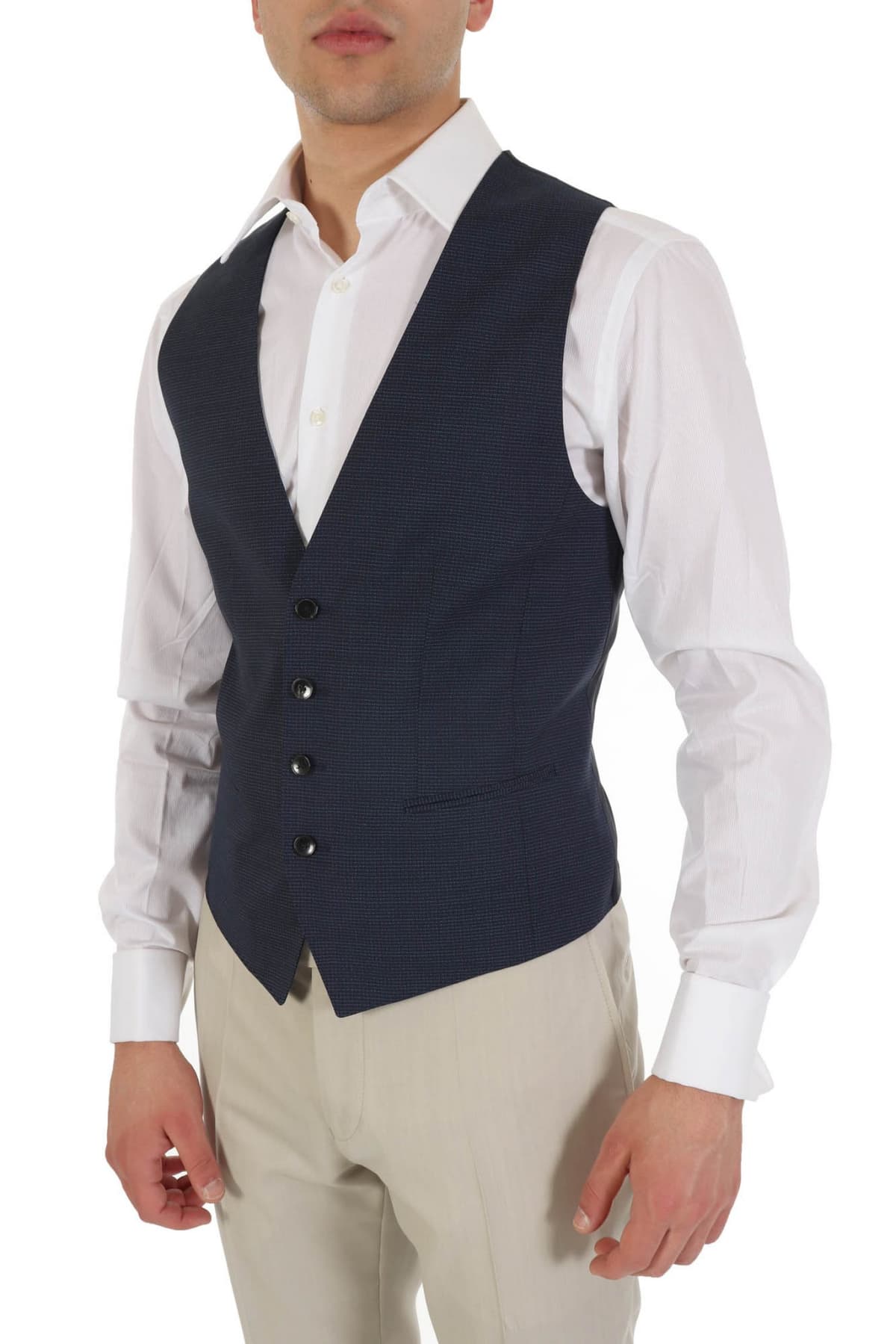 BOSS ΓΙΛΕΚΟ HUGE6 WESTE SLIM FIT ΜΙΚΡΟΣΧΕΔΙΟ ΜΠΛΕ