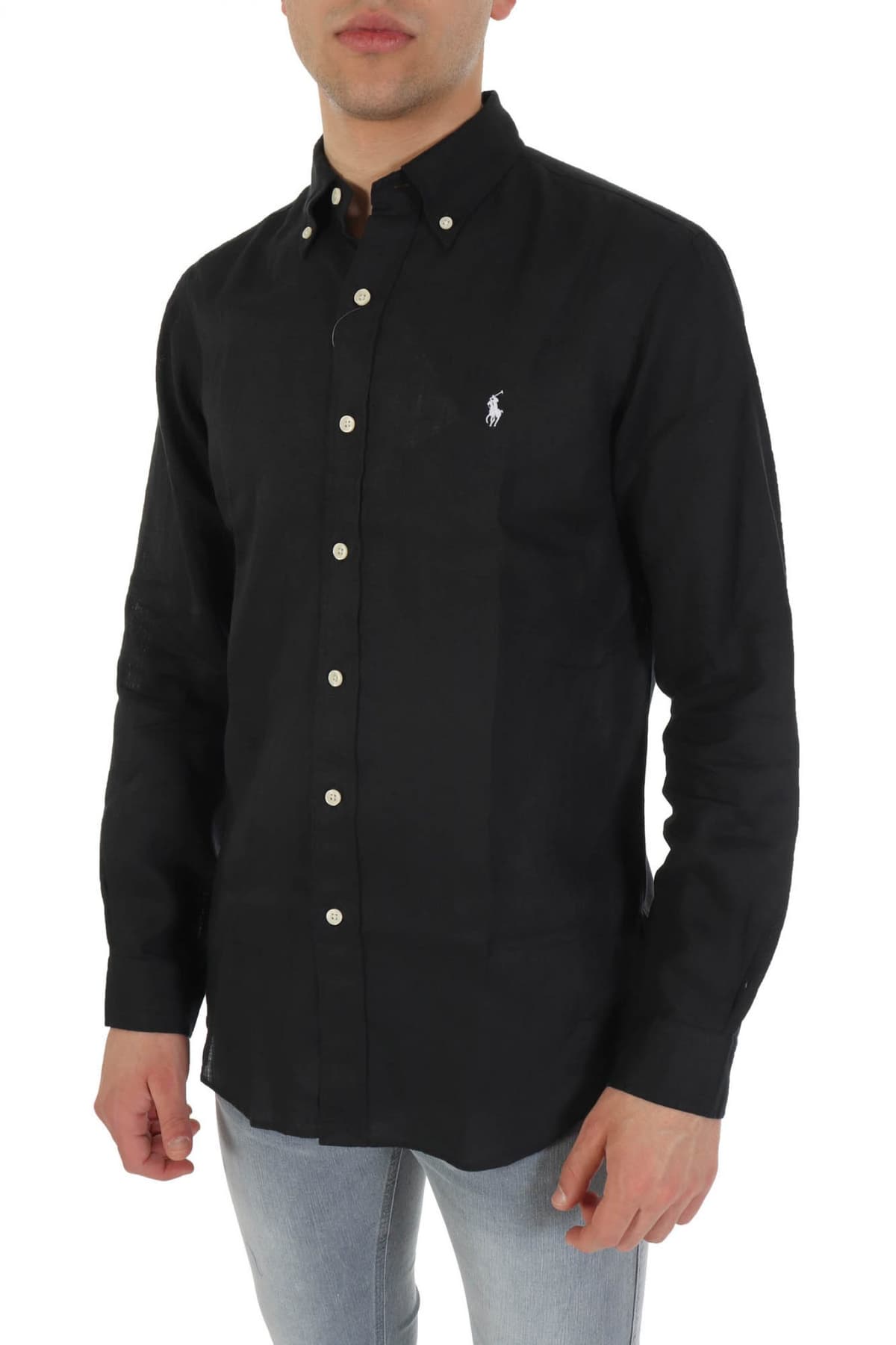 RALPH LAUREN ΠΟΥΚΑΜΙΣΟ BUTTON DOWN CUSTOM FIT ΛΙΝΟ ΜΑΥΡΟ