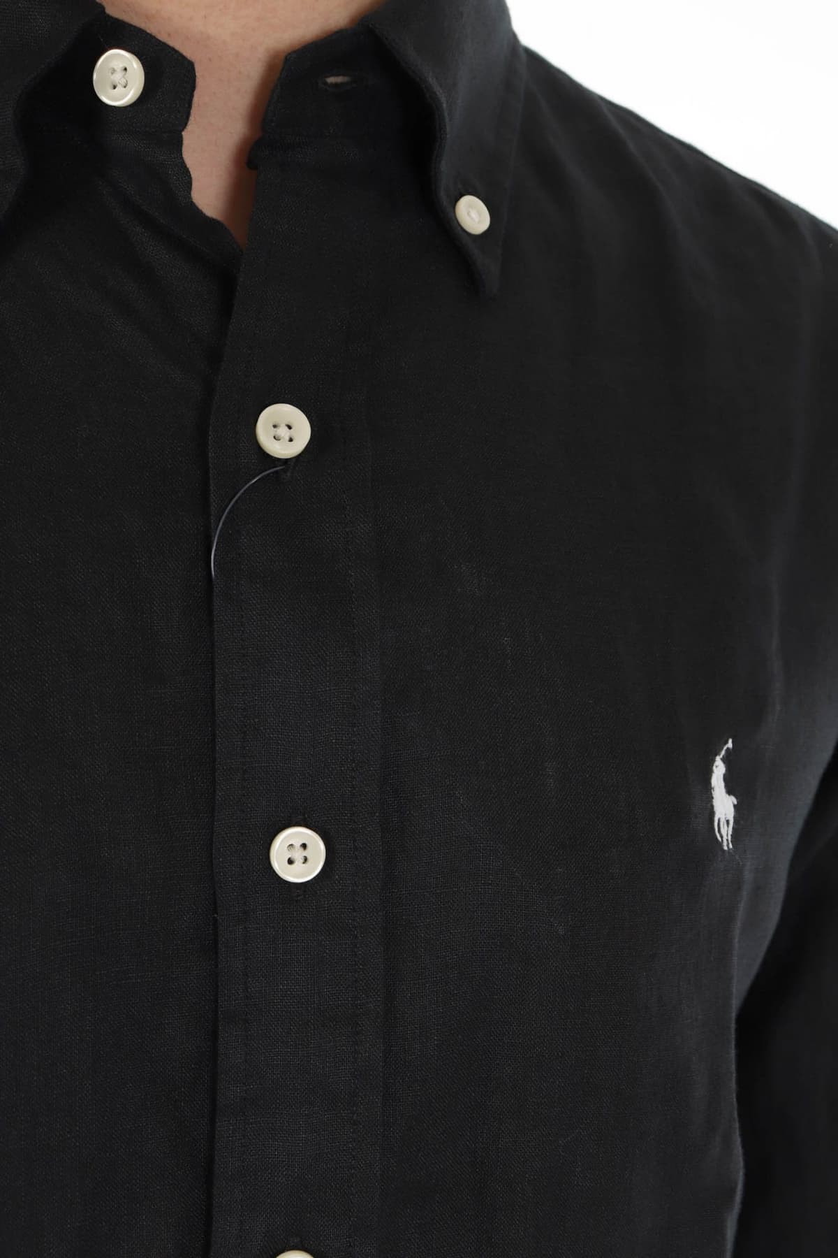 RALPH LAUREN ΠΟΥΚΑΜΙΣΟ BUTTON DOWN CUSTOM FIT ΛΙΝΟ ΜΑΥΡΟ