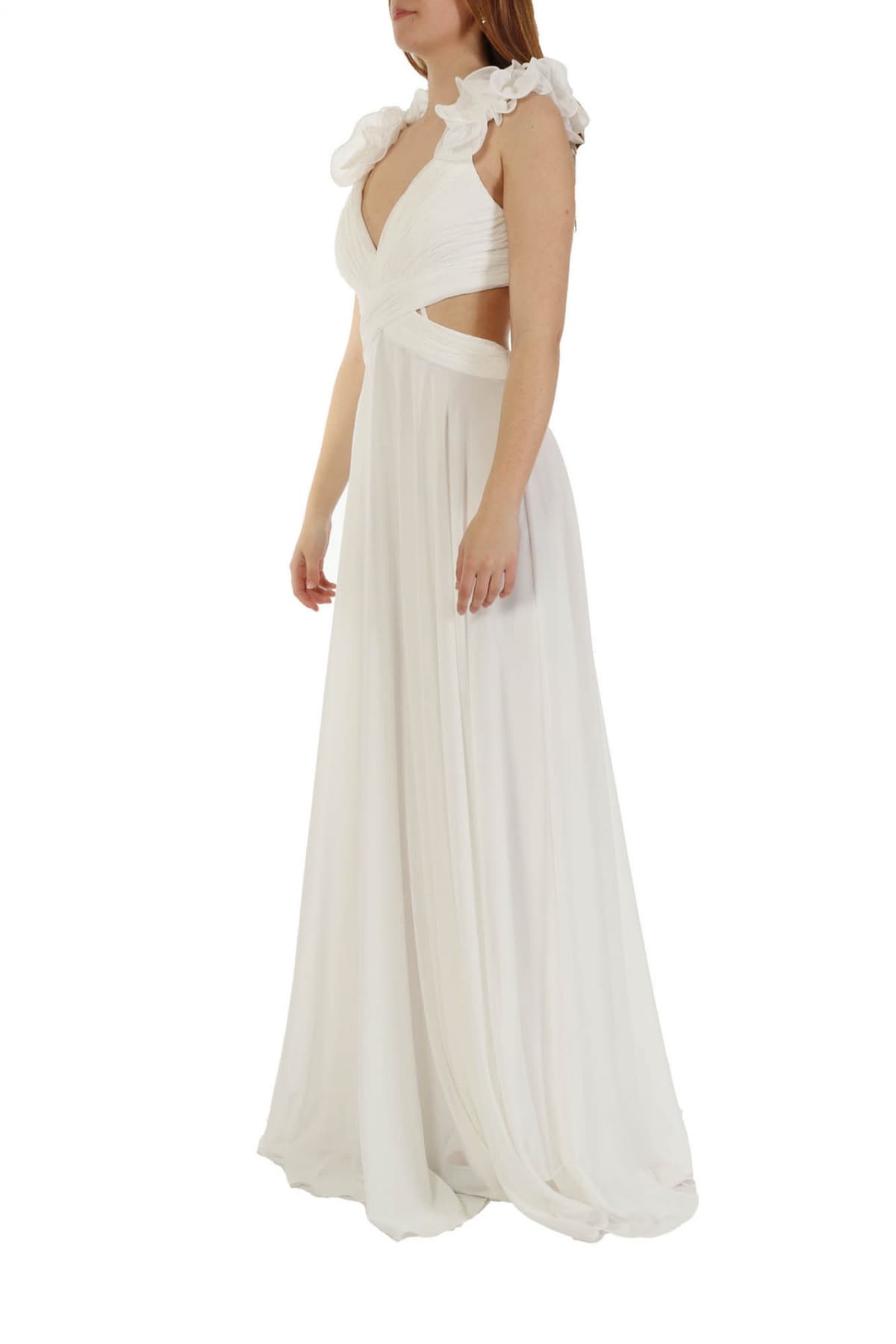 ALLURE EVENING ΦΟΡΕΜΑ ΜΑΚΡΥ ΒΟΛΑΝ ΤΙΡΑΝΤΑ ΠΛΑΤΗ ΑΝΟΙΓΜΑΤΑ ΠΛΑ'Ι' ΛΕΥΚΟ