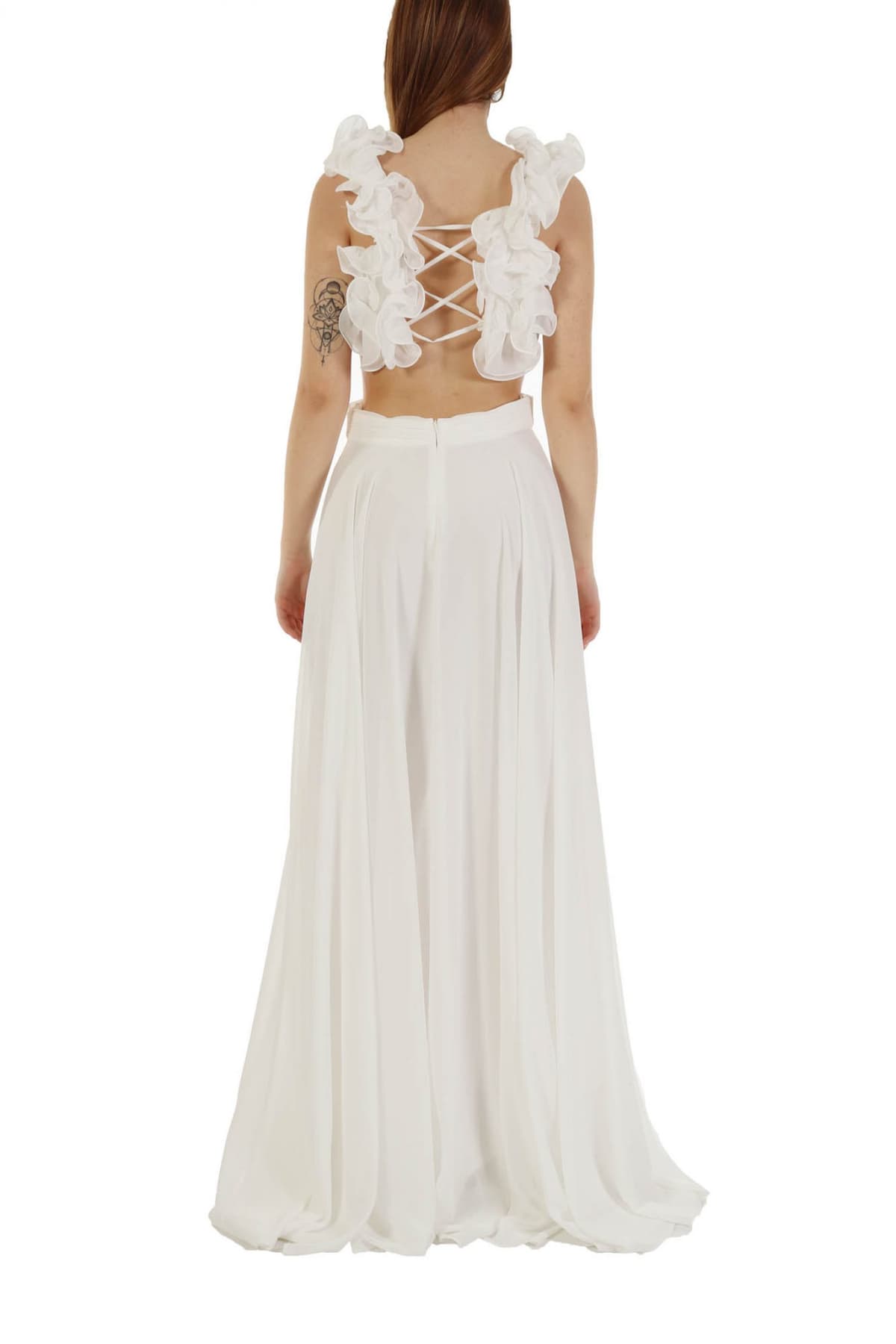 ALLURE EVENING ΦΟΡΕΜΑ ΜΑΚΡΥ ΒΟΛΑΝ ΤΙΡΑΝΤΑ ΠΛΑΤΗ ΑΝΟΙΓΜΑΤΑ ΠΛΑ'Ι' ΛΕΥΚΟ