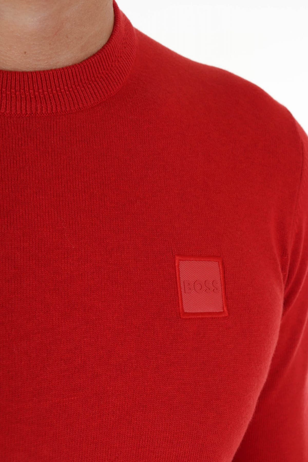 BOSS CASUAL ΠΛΕΚΤΟ ROUND NECK KANOVANO ΚΟΚΚΙΝΟ