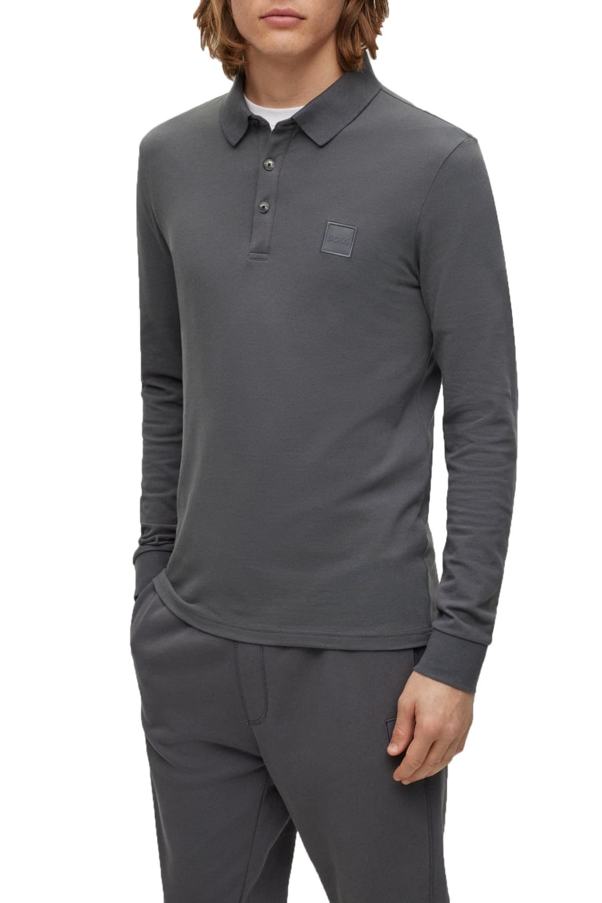 BOSS CASUAL POLO SLIM FIT PASSERBY ΓΚΡΙ