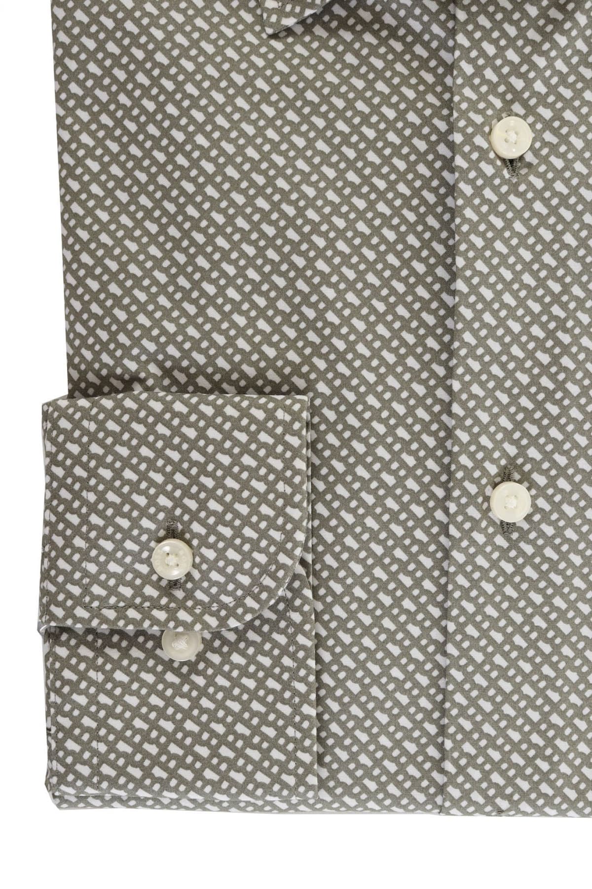 BOSS ΠΟΥΚΑΜΙΣΟ ALLOVER LOGO SLIM FIT STRETCH H-HANK-KENT-C1-214 ΧΑΚΙ-ΛΕΥΚΟ