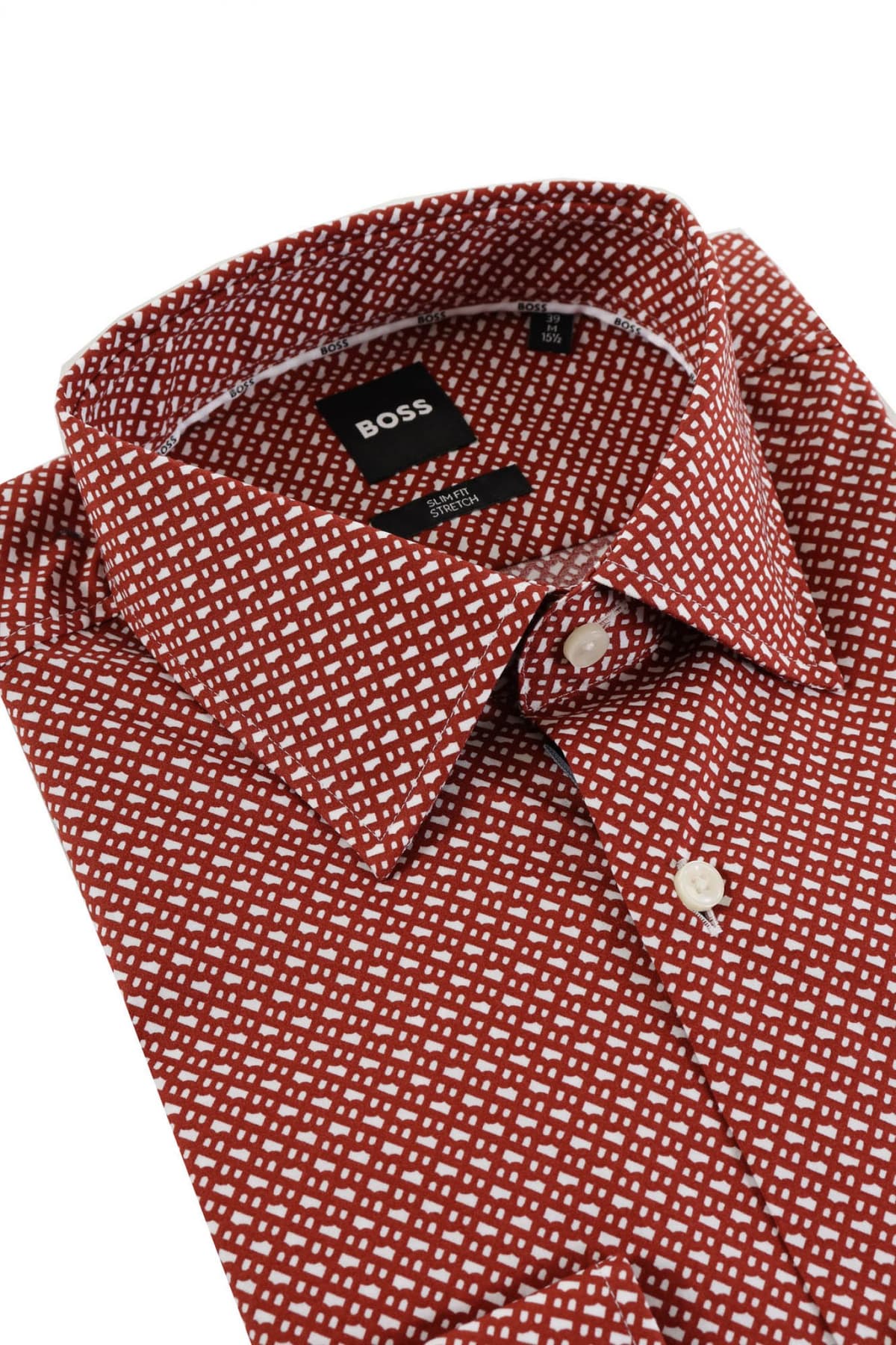 BOSS ΠΟΥΚΑΜΙΣΟ ALLOVER LOGO SLIM FIT STRETCH H-HANK-KENT-C1-214 ΜΠΟΡΝΤΩ-ΛΕΥΚΟ