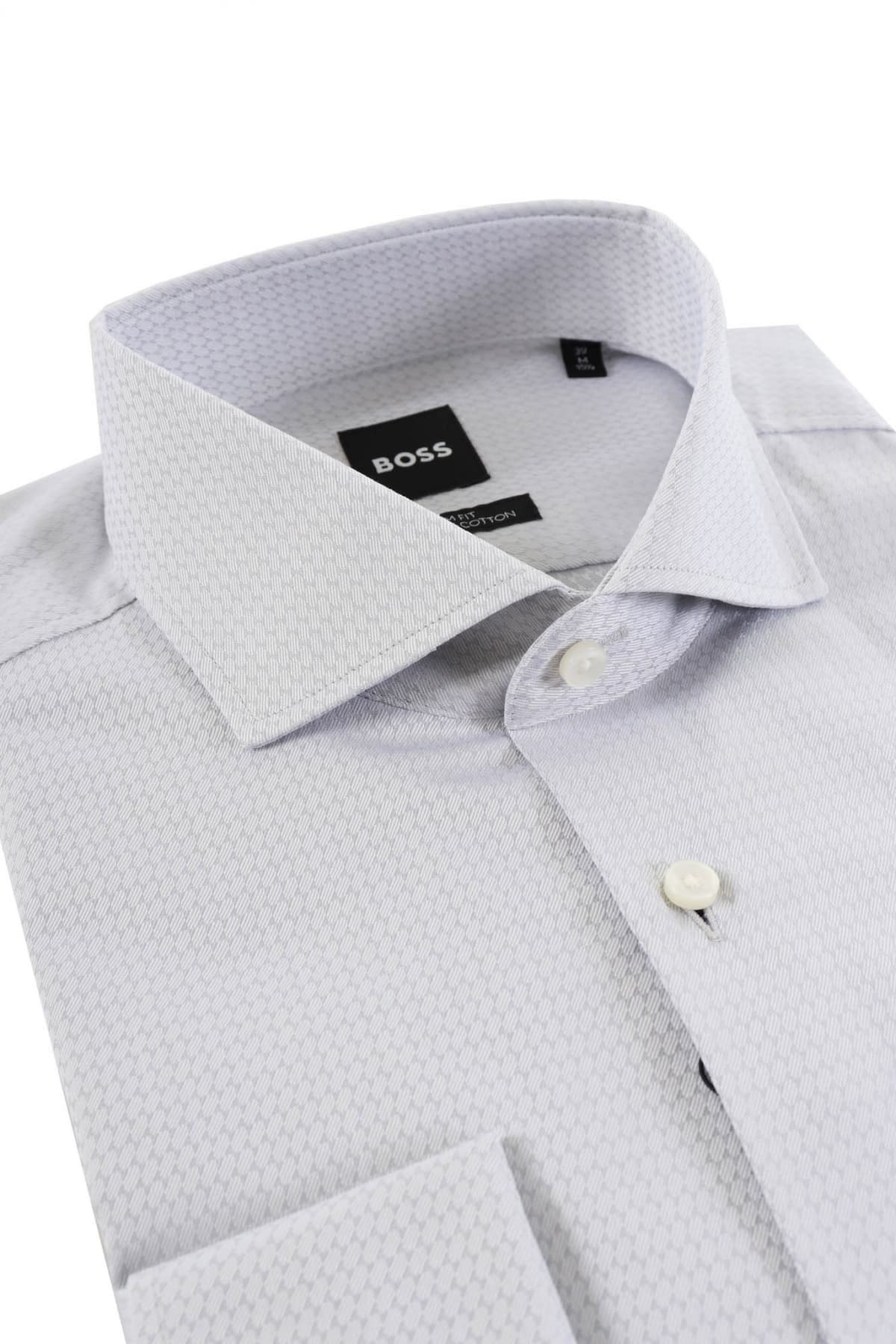 BOSS ΠΟΥΚΑΜΙΣΟ ΜΑΝΙΚΕΤΟΚΟΥΜΠΟ ΜΙΚΡΟΣΧΕΔΙΟ SLIF FIT H-HANK-SPREAD-DC-214 ΓΚΡΙ