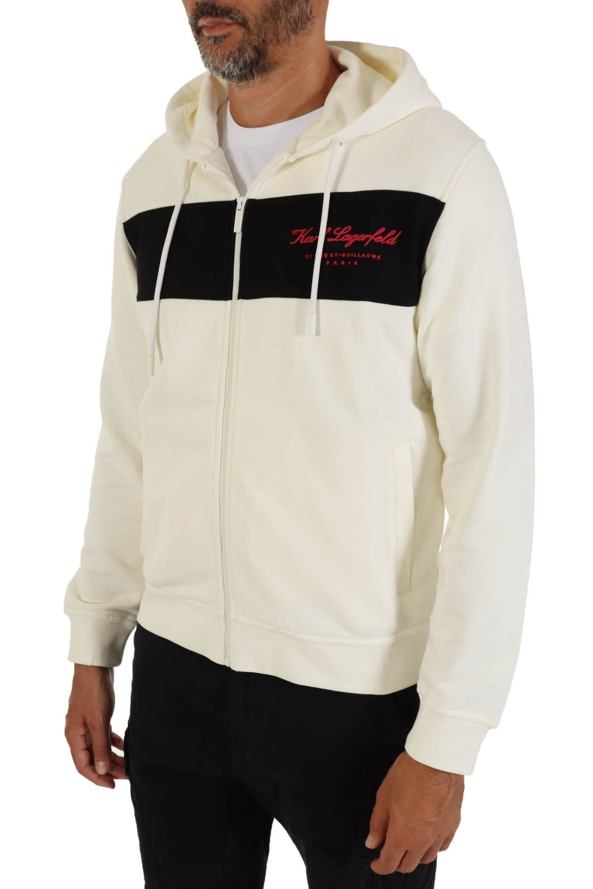 KARL LAGERFELD ΦΟΥΤΕΡ ZIPHOOD LOGO ΥΠΟΛΕΥΚΟ-ΜΑΥΡΟ