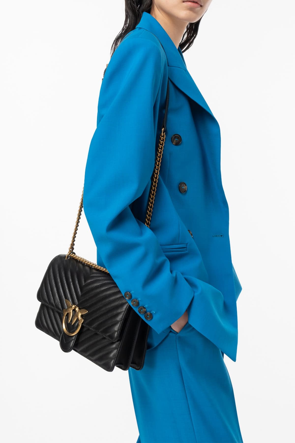 PINKO ΤΣΑΝΤΑ CROSSBODY LOVE ONE CLASSIC DC CHEVRON ΜΑΥΡΟ