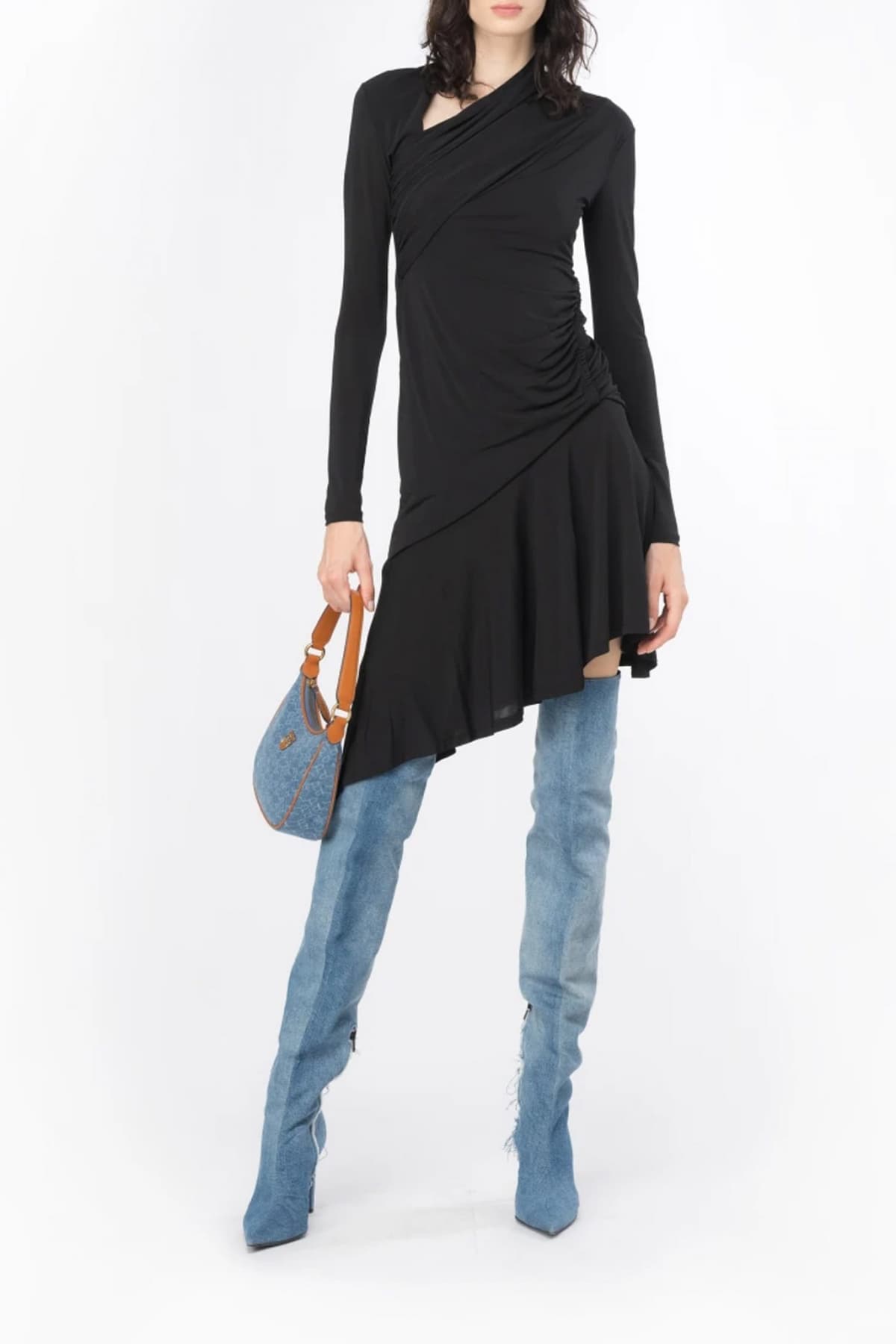 PINKO ΦΟΡΕΜΑ BABAR MIDI ΝΤΡΑΠΕ ΜΑΝΙΚΙ ΜΑΥΡΟ