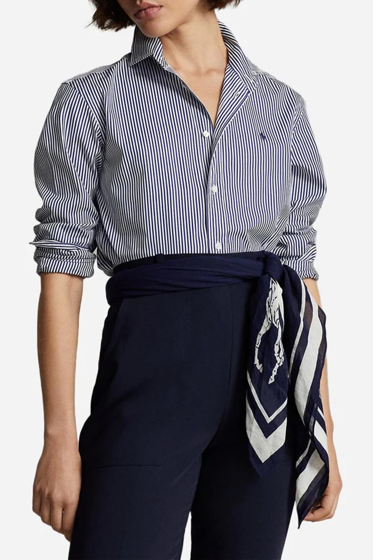 RALPH LAUREN ΠΟΥΚΑΜΙΣΟ CLASSICS ΡΙΓΕ ΛΕΥΚΟ-ΜΠΛΕ