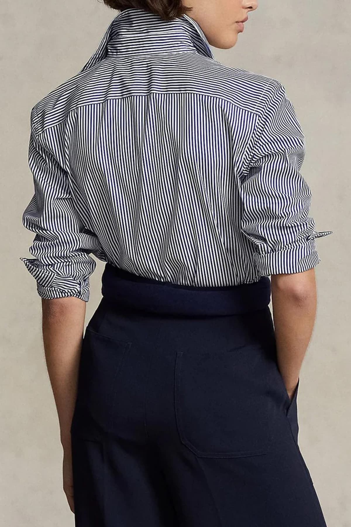 RALPH LAUREN ΠΟΥΚΑΜΙΣΟ CLASSICS ΡΙΓΕ ΛΕΥΚΟ-ΜΠΛΕ