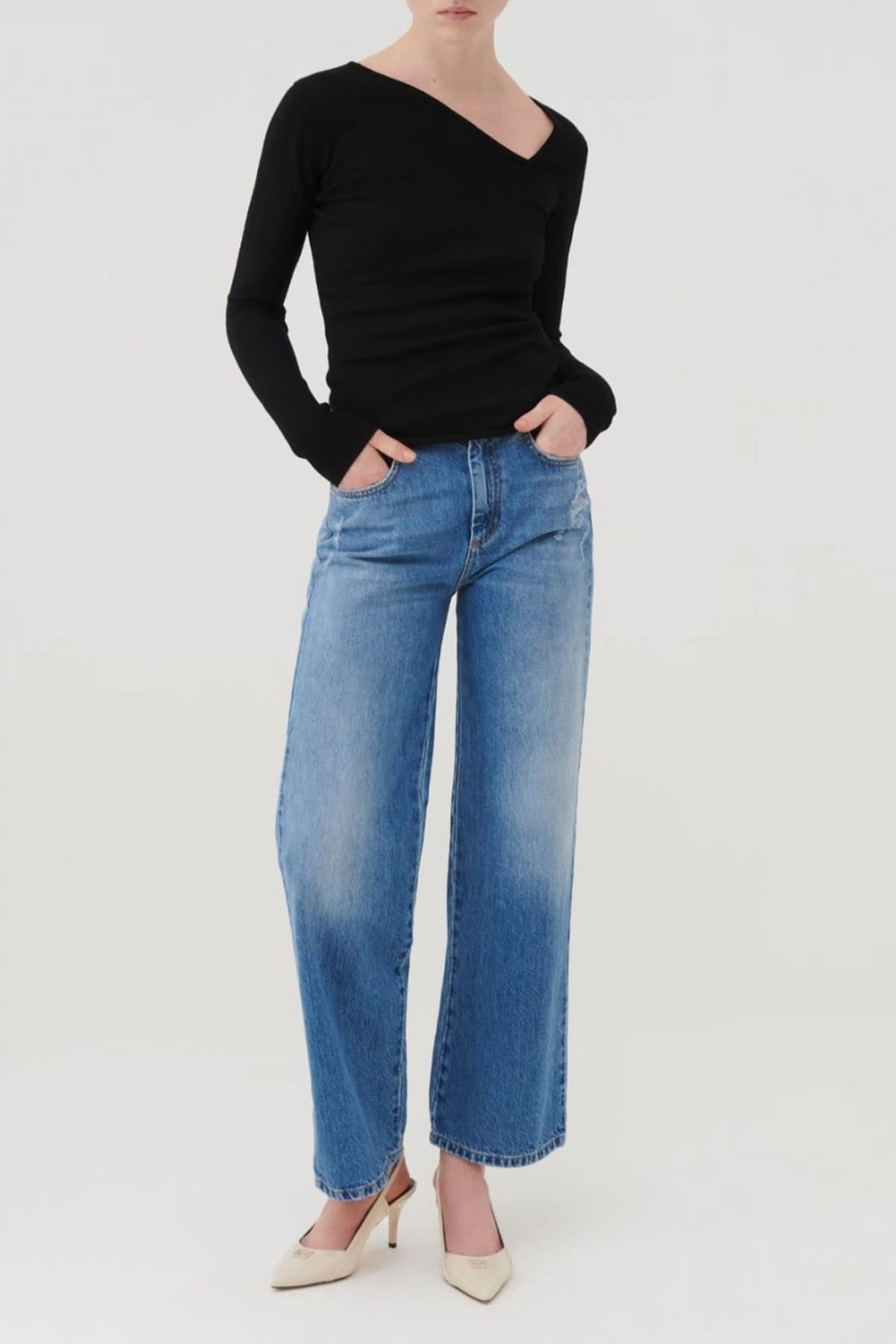 MARELLA ΠΛΕΚΤΟ GONDOLA ΛΟΞΟ V-NECK ΜΑΥΡΟ