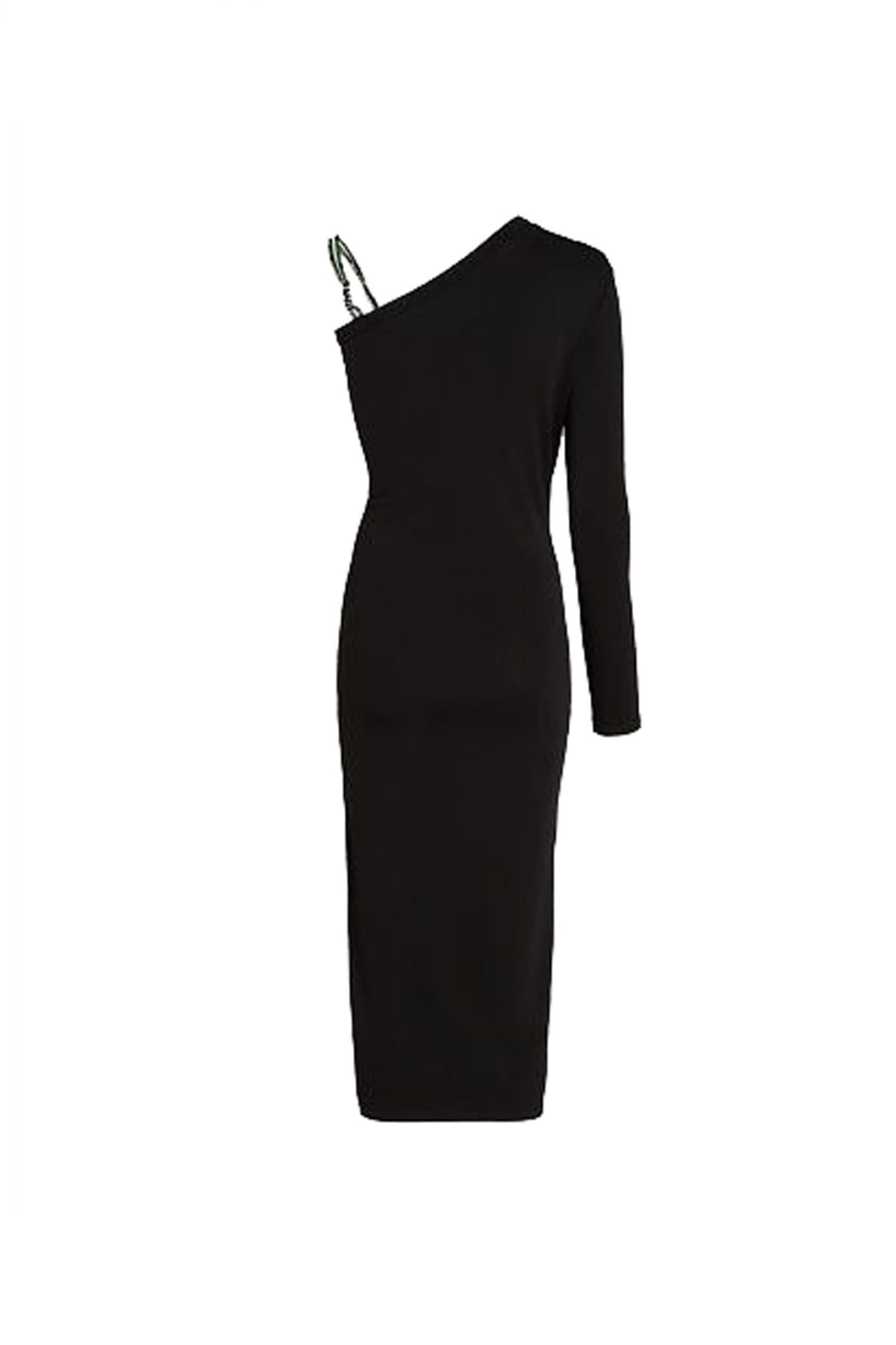 KARL LAGERFELD ΦΟΡΕΜΑ MIDI CORD DETAIL JERSEY ΕΝΑ ΜΑΝΙΚΙ ΜΑΥΡΟ