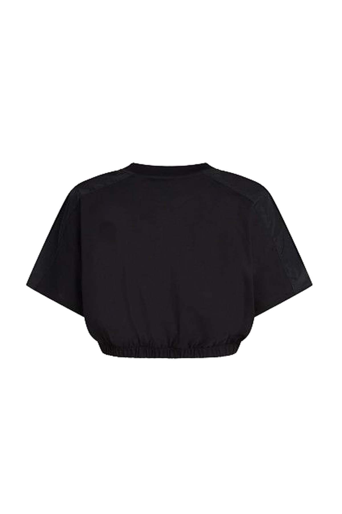 KARL LAGERFELD T-SHIRT CROPED NYLON MIX ΛΑΣΤΙΧΟ ΜΕΣΗ ΜΑΥΡΟ