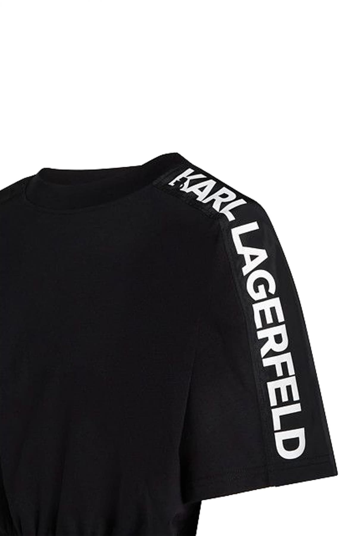 KARL LAGERFELD T-SHIRT CROPED NYLON MIX ΛΑΣΤΙΧΟ ΜΕΣΗ ΜΑΥΡΟ