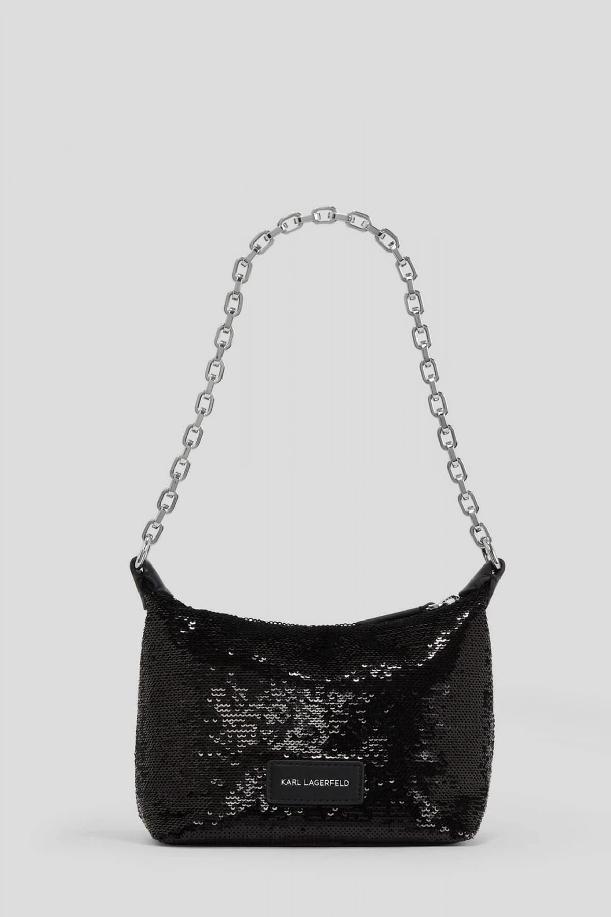 KARL LAGERFELD ΤΣΑΝΤΑΚΙ ΩΜΟΥ K/EVENING MINI SHB SEQUINS ΠΑΓΙΕΤΑ LOGO ΜΑΥΡΟ