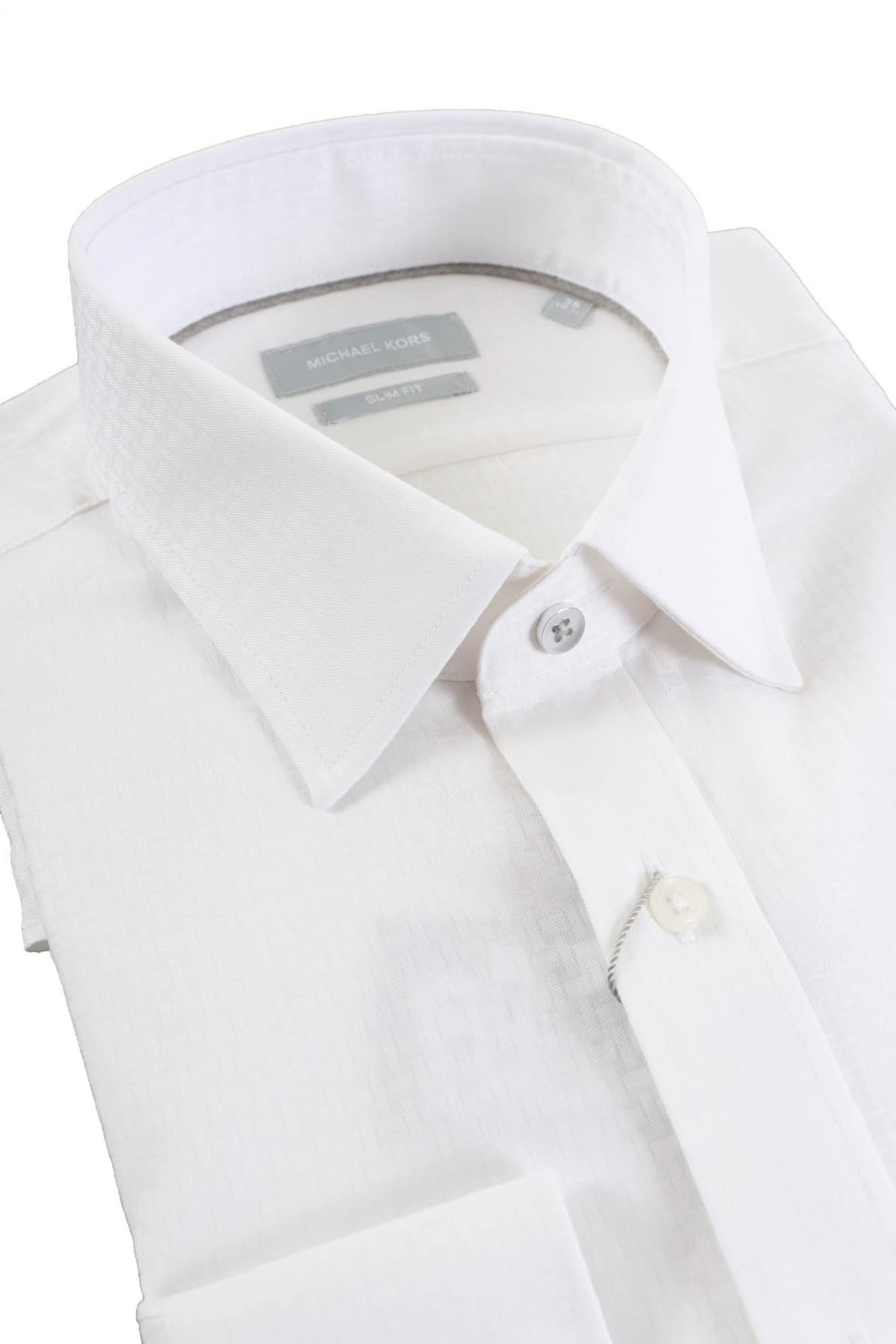 MICHAEL KORS ΠΟΥΚΑΜΙΣΟ RECTANGLE SLIM FIT EASY CARE STRETCH ΛΕΥΚΟ