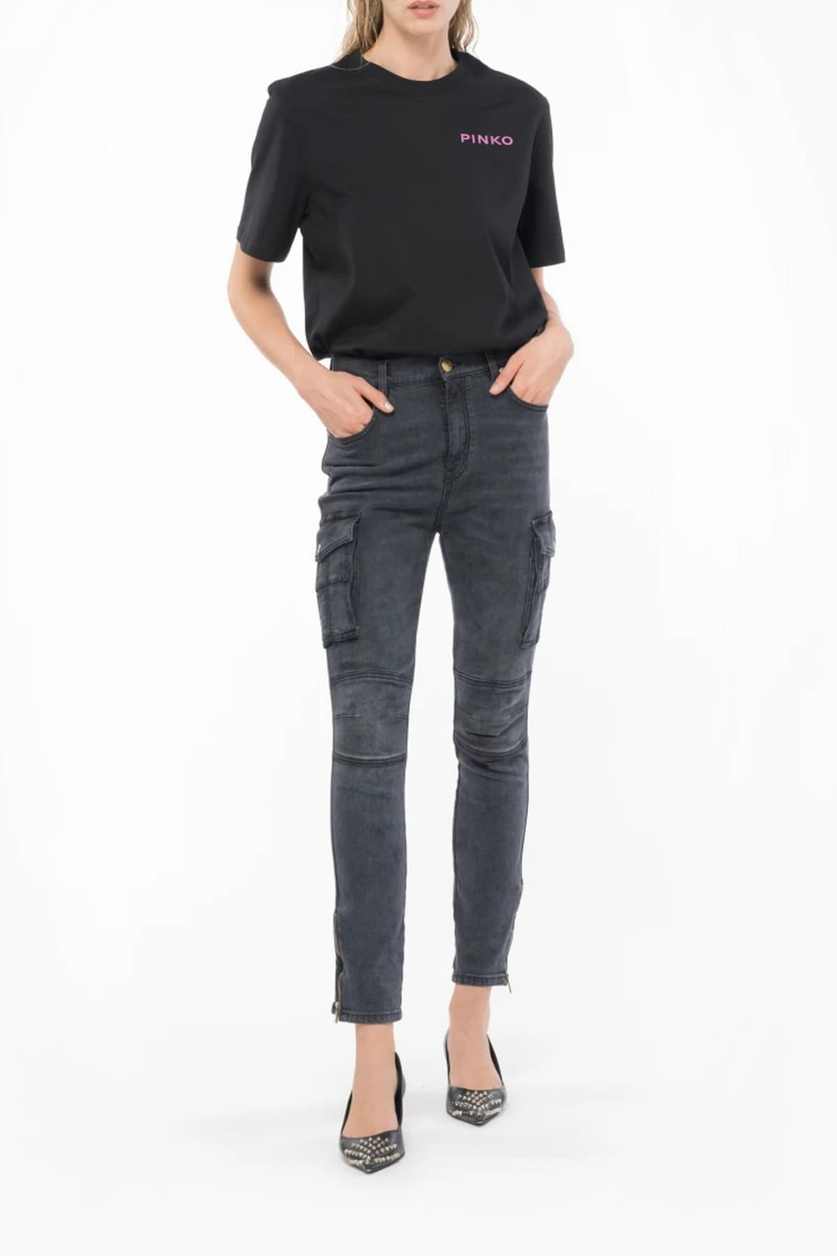 PINKO ΠΑΝΤΕΛΟΝΙ JEANS PRESSIONE CARGO DENIM ΓΚΡΙ