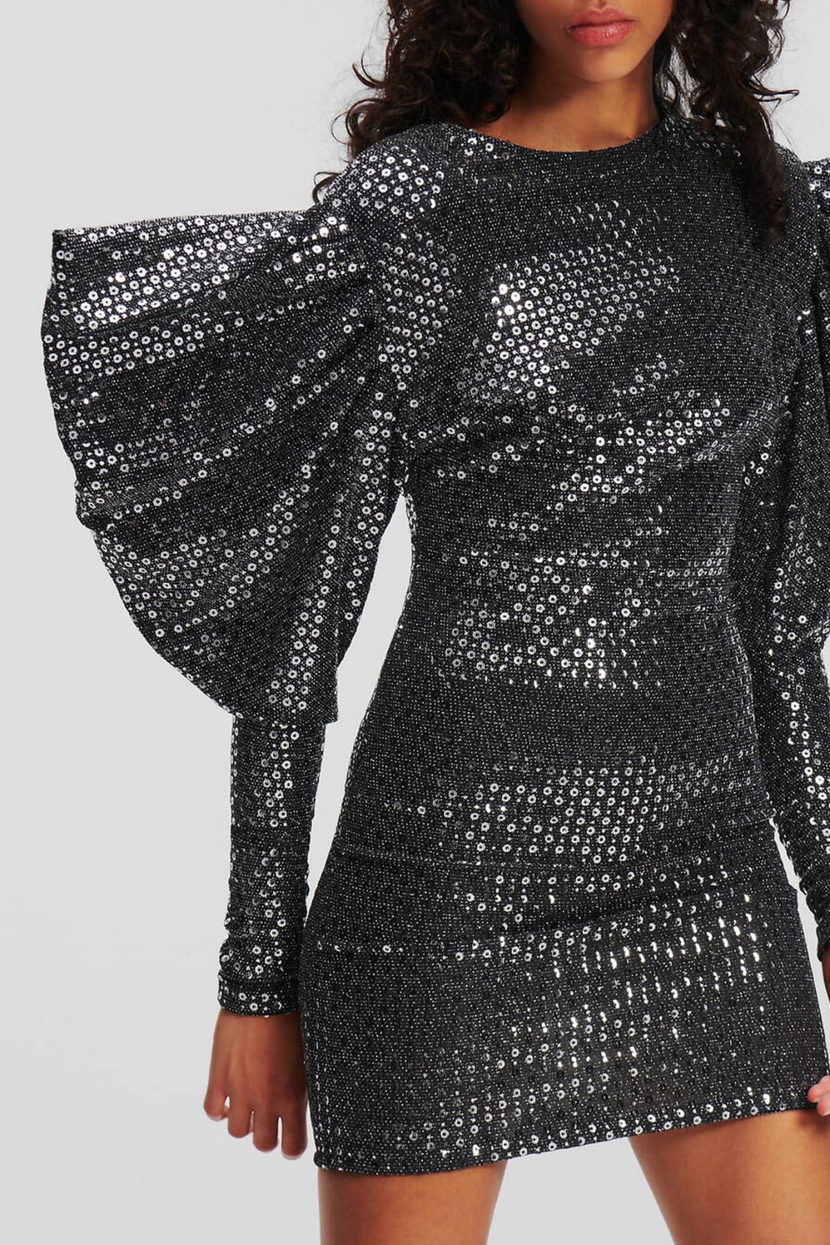 KARL LAGERFELD ΦΟΡΕΜΑ MINI ΒΟΛΑΝ ΜΑΝΙΚΙ ΠΟΥΛΙΕΣ ΜΑΥΡΟ