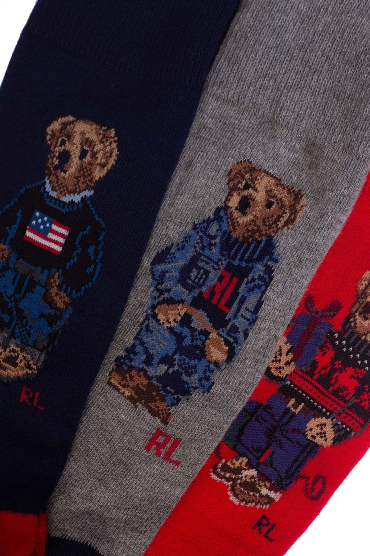 RALPH LAUREN ΚΑΛΤΣΕΣ 3PAIRS LOGO BEAR ΜΠΛΕ-ΚΟΚΚΙΝΟ-ΓΚΡΙ