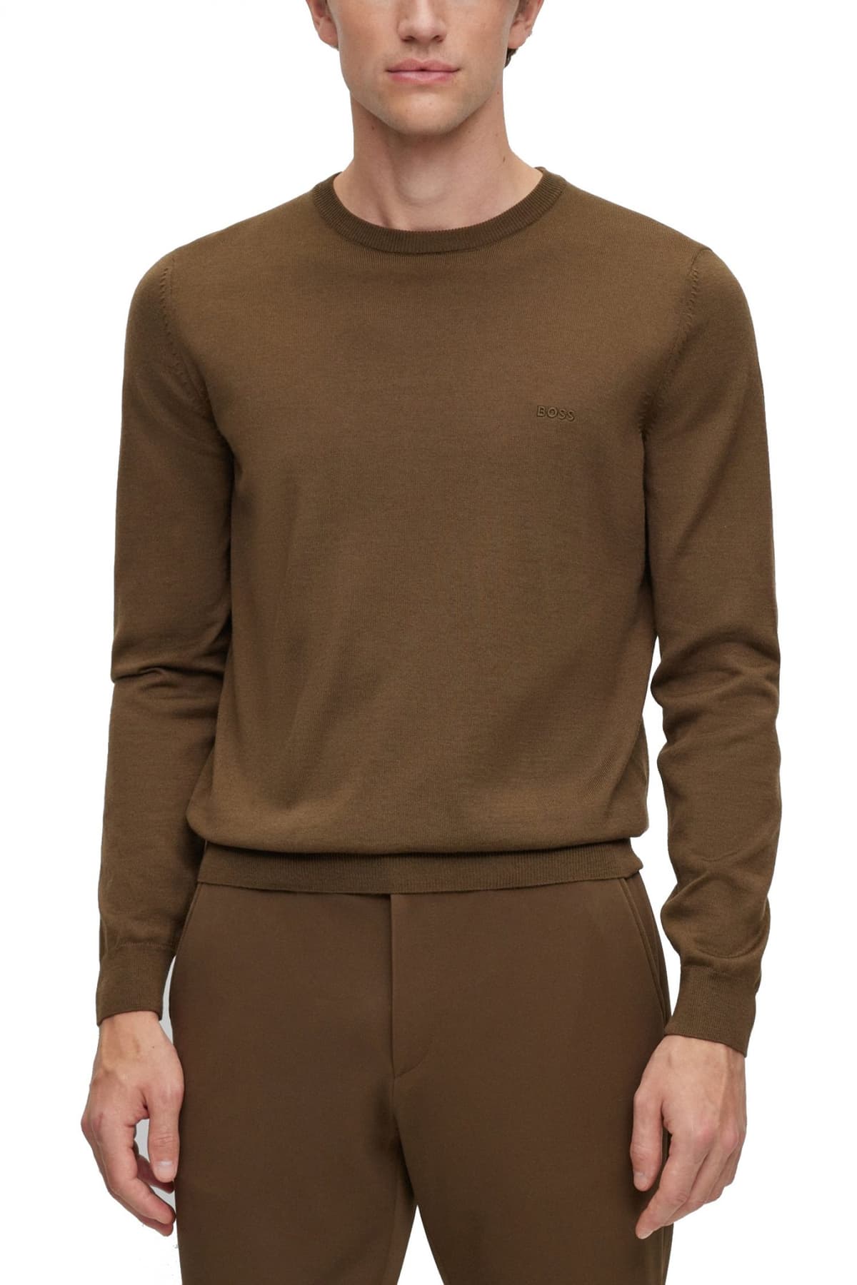 BOSS ΠΛΕΚΤΟ ROUND NECK BOTTO-L ΧΑΚΙ