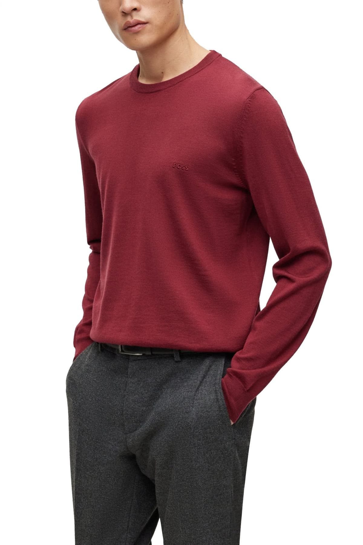 BOSS ΠΛΕΚΤΟ ROUND NECK BOTTO-L ΜΠΟΡΝΤΩ