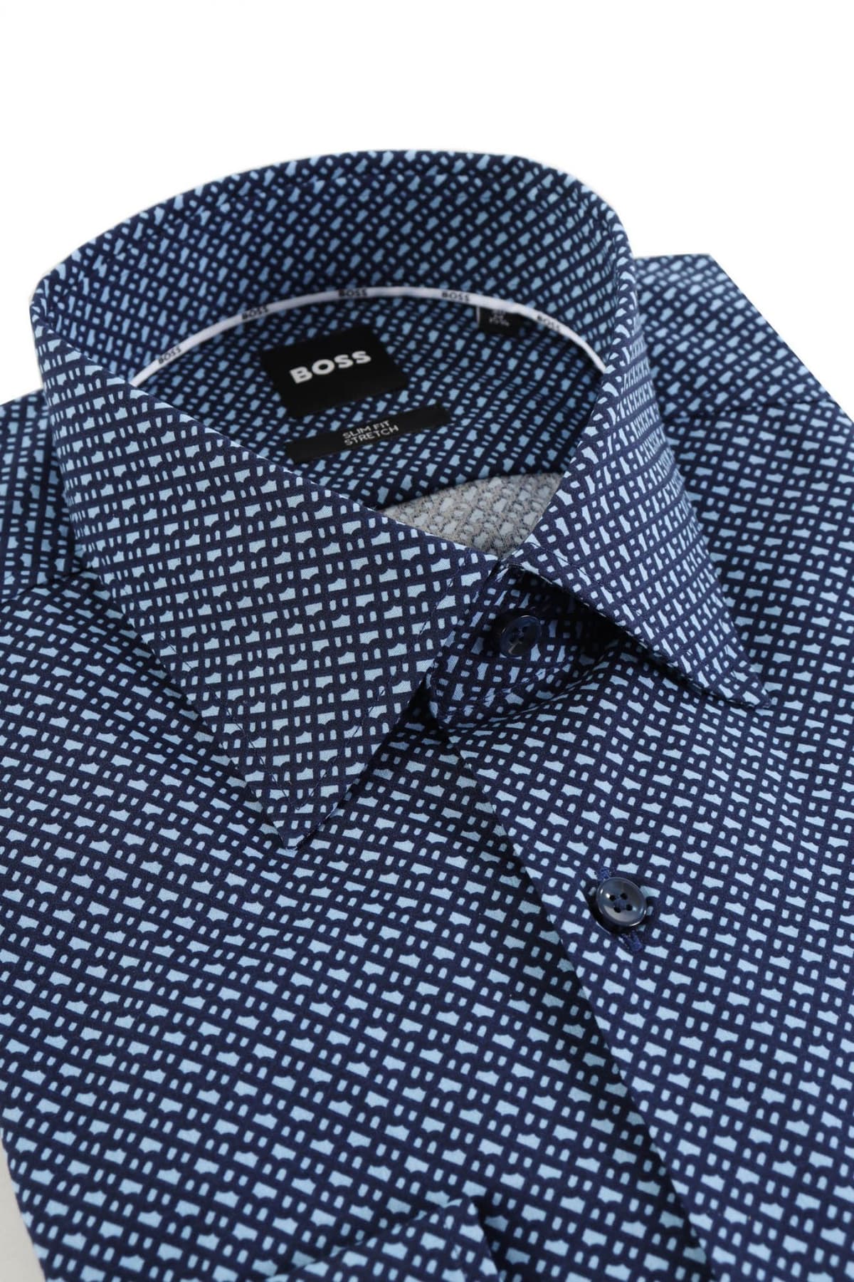 BOSS ΠΟΥΚΑΜΙΣΟ ALLOVER LOGO SLIM FIT STRETCH H-HANK-KENT-C1-214 ΜΠΛΕ-ΣΙΕΛ