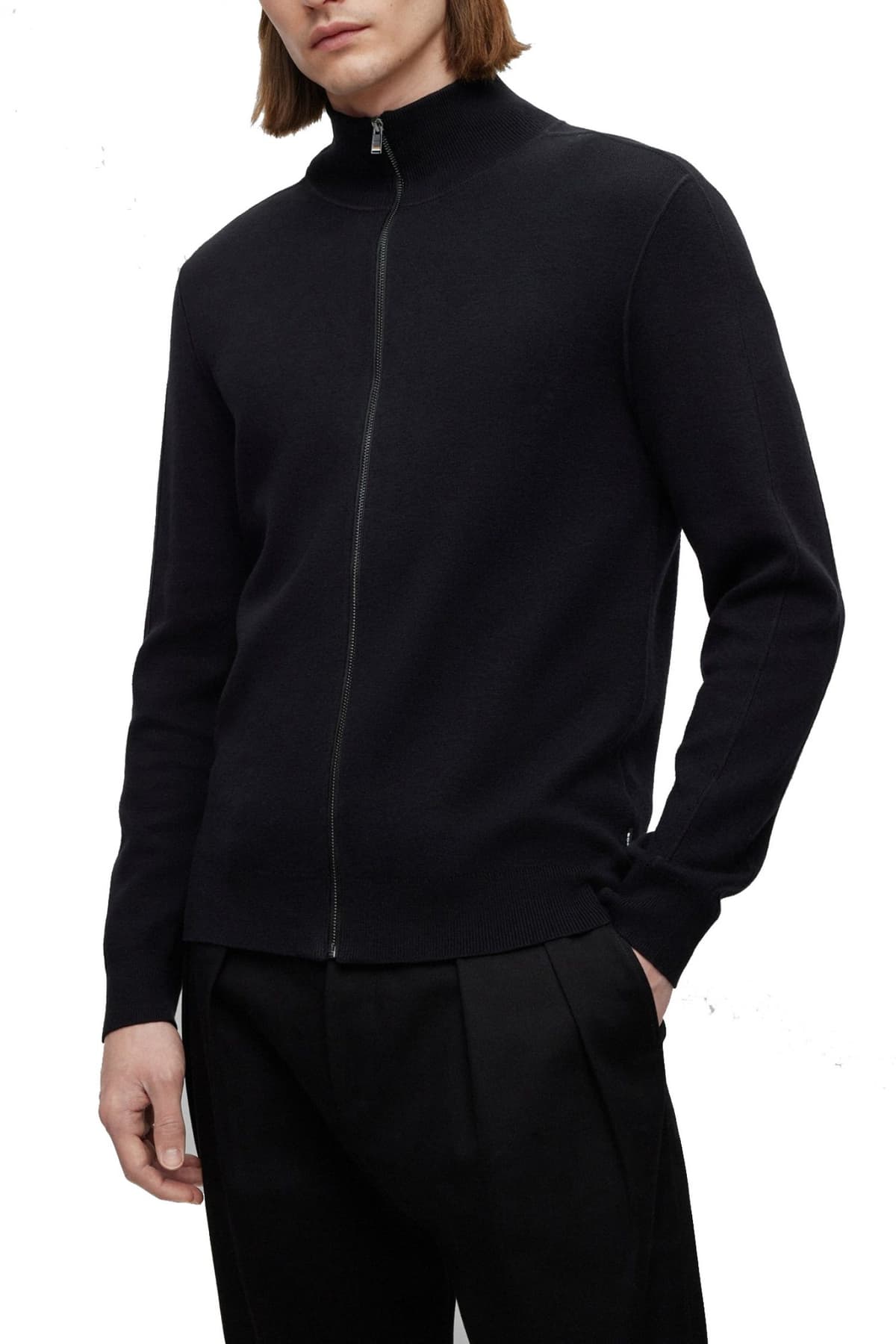 BOSS ΠΛΕΚΤΟ FULLZIP MENTOLO ΜΑΥΡΟ