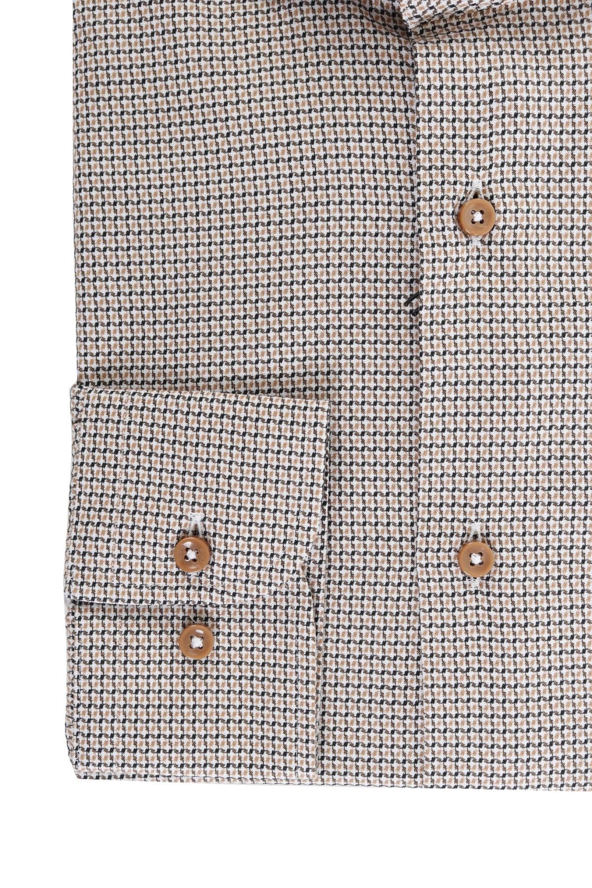 BOSS ΠΟΥΚΑΜΙΣΟ SLIM FIT STRETCH ΜΙΚΡΟΣΧΕΔΙΟ ΚΑΦΕ