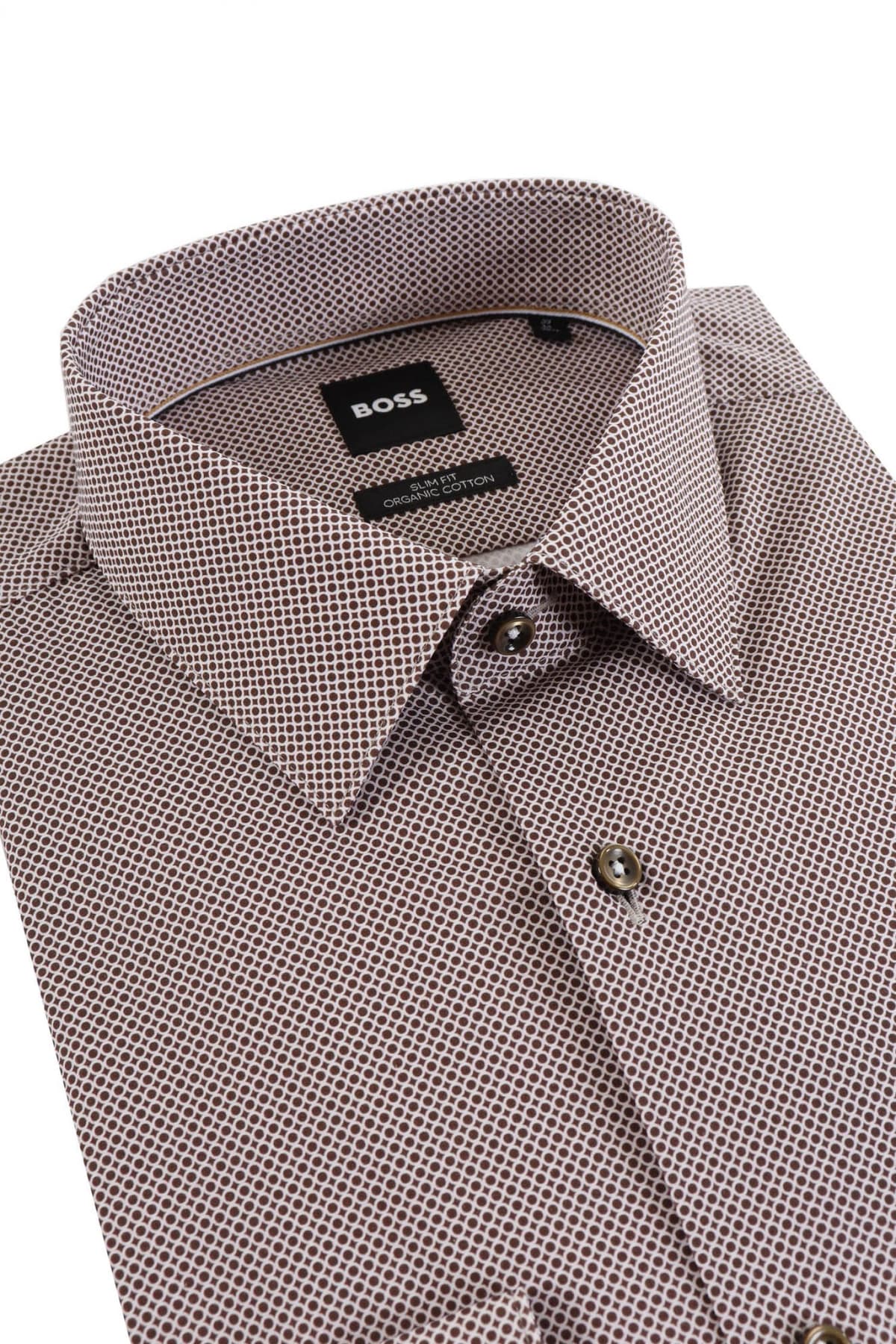 BOSS ΠΟΥΚΑΜΙΣΟ ΜΙΚΡΟΣΧΕΔΙΟ SLIM FIT H-HANK-S-KENT-C1-232 ΚΑΦΕ