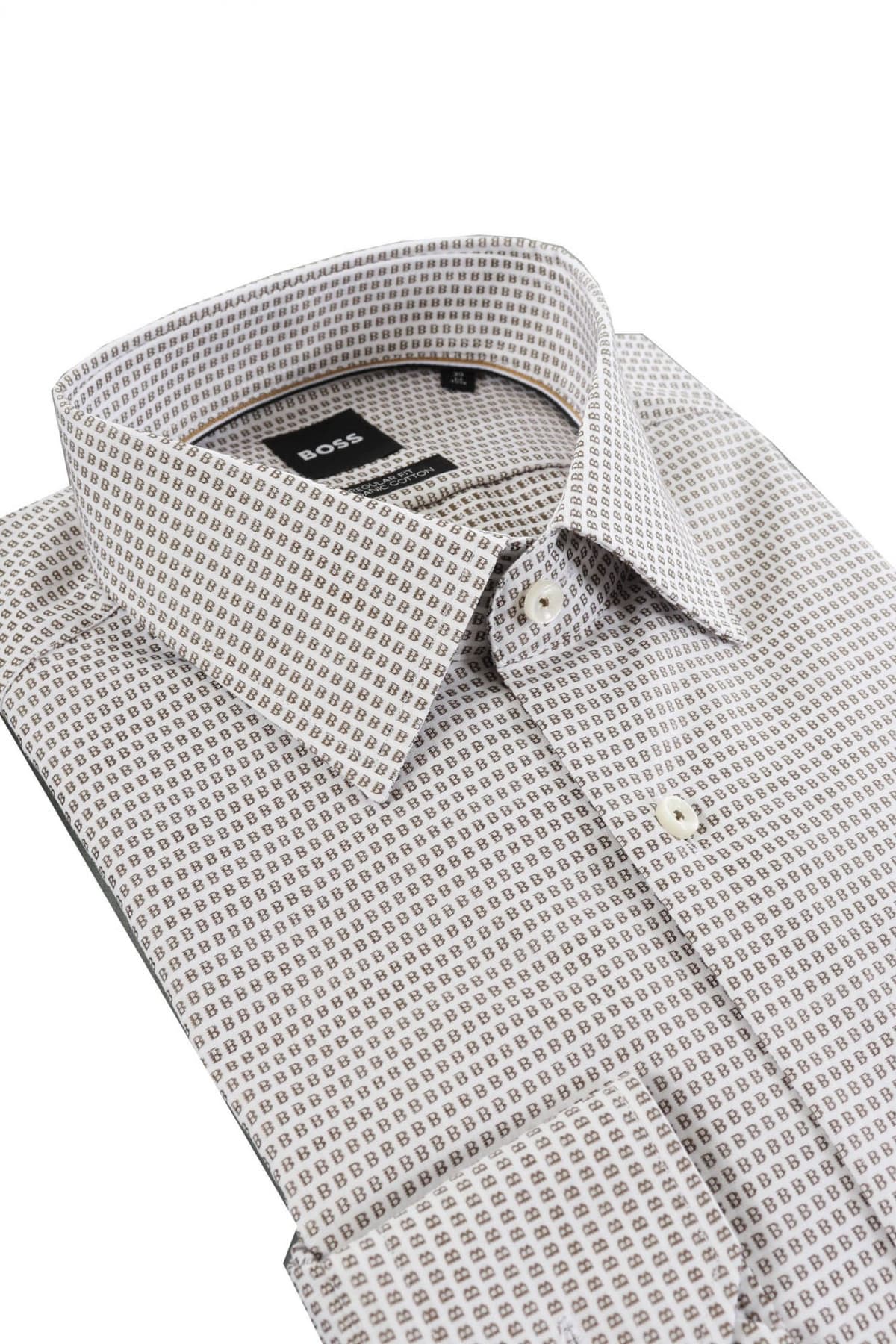 BOSS ΠΟΥΚΑΜΙΣΟ ALL OVER LOGO REGULAR FIT H-JOE-KRNT-C1-214 ΧΑΚΙ-ΛΕΥΚΟ