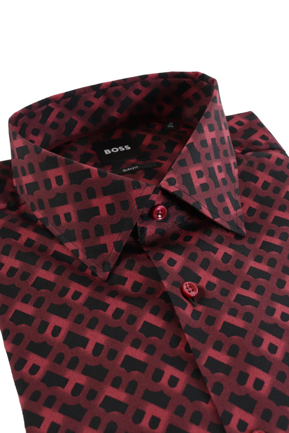 BOSS ΠΟΥΚΑΜΙΣΟ ALL OVER LOGO SLIM FIT H-JOE-KENT-C1-214 ΜΠΟΡΝΤΩ