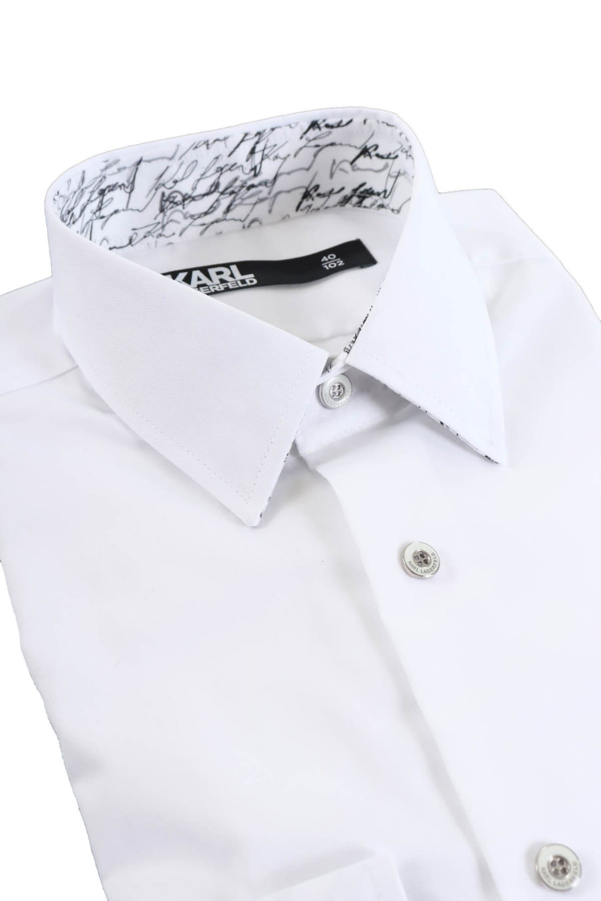 KARL LAGERFELD ΠΟΥΚΑΜΙΣΟ MODERN FIT EASY CARE ΜΕΤΑΛΛΙΚΑ ΚΟΥΜΠΙΑ ΛΕΥΚΟ