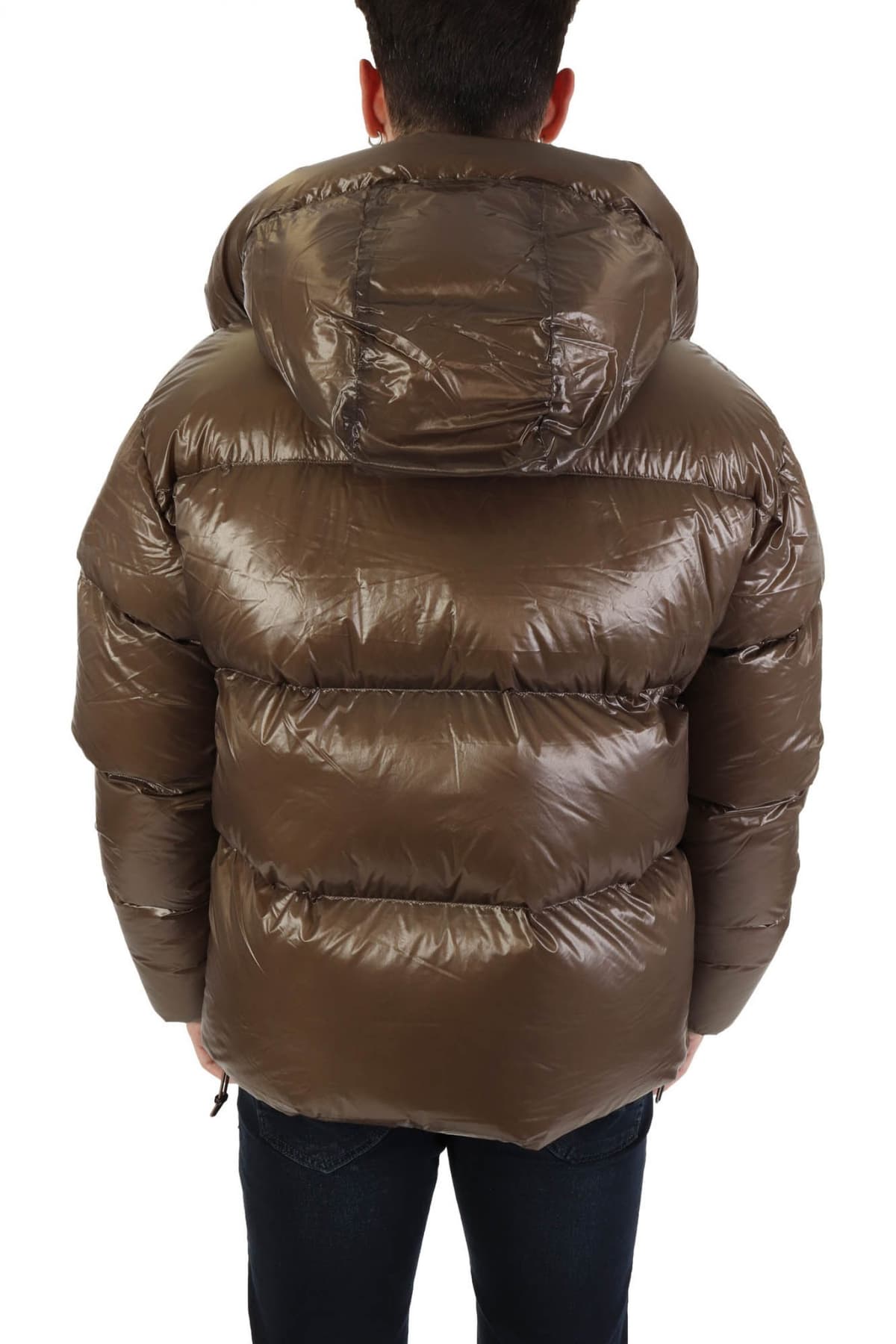 EMPORIO ARMANI ΜΠΟΥΦΑΝ PUFFER HOODIE LOGO ΓΚΡΙ-ΛΑΔΙ